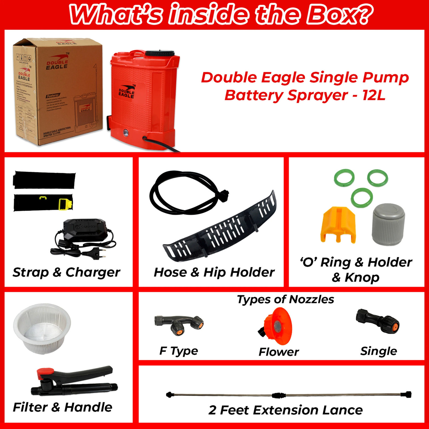 Image of Double Eagle Battery Powered Spraying Pump for Agriculture & Garden | 12V 8Ah Spray Machine 12 L Backpack Sprayer