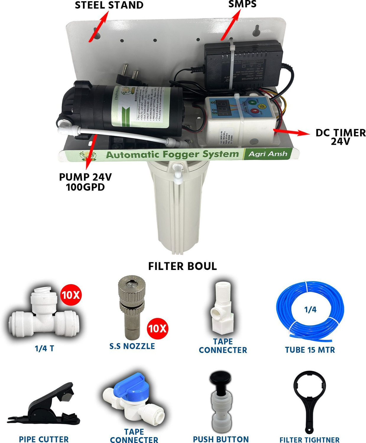 Image of Agriansh High-Pressure Irrigation Fogger Misting System Kit with 100GPD Pump For outdoor 100 L Hand Held Sprayer