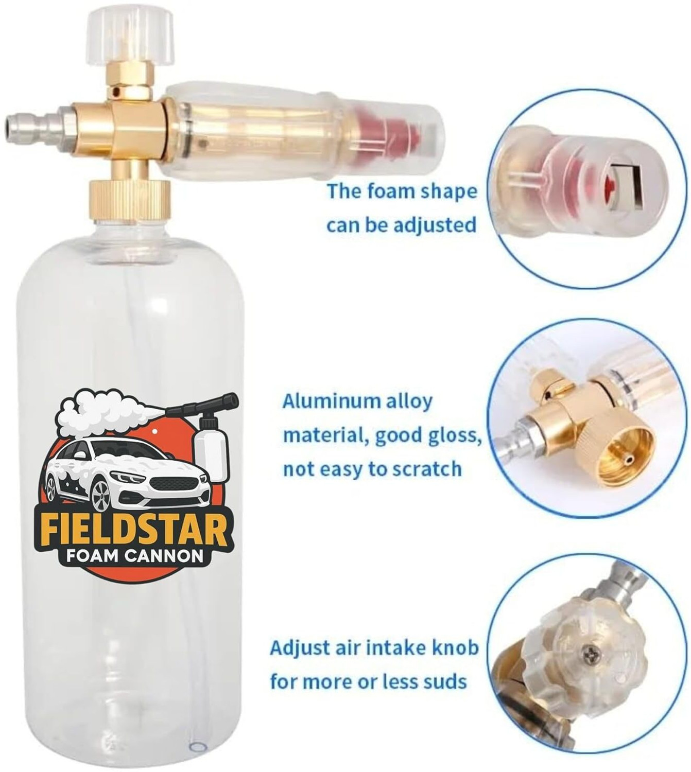 Image of Fieldstar Foam Cannon Snow Lance Brass Body 1L Tank | 4000 PSI Pressure Washers Compatible Pressure Washer