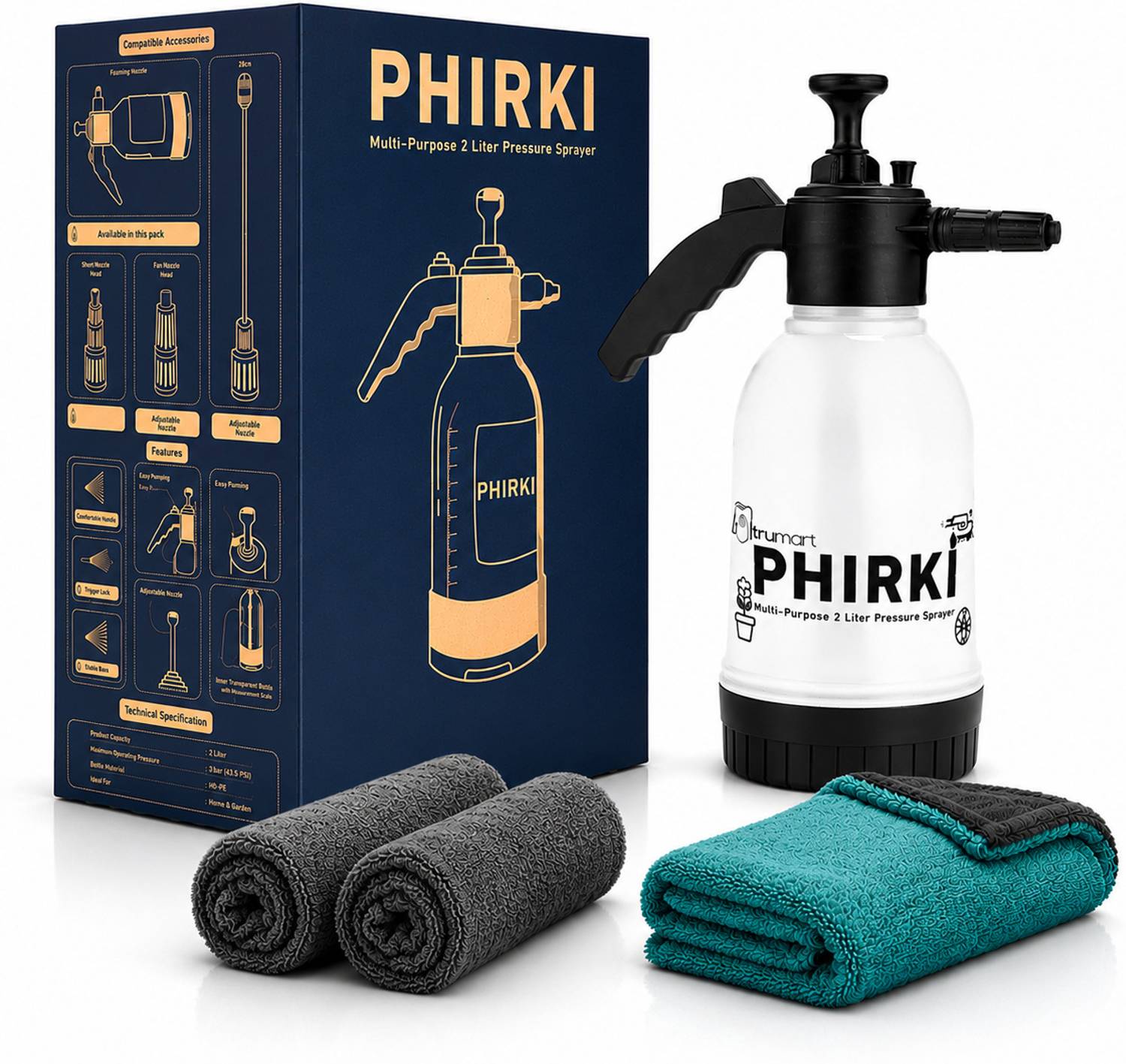 Phirki Foam Sprayer 2L with Microfiber Cloth - Image 1