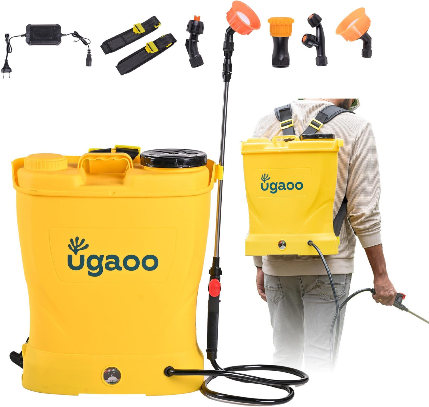 Image of UGAOO Agriculture Battery Sprayer Pump 16L | 12V /8Ah with SS Lance & 4 Nozzles 16 L Backpack Sprayer