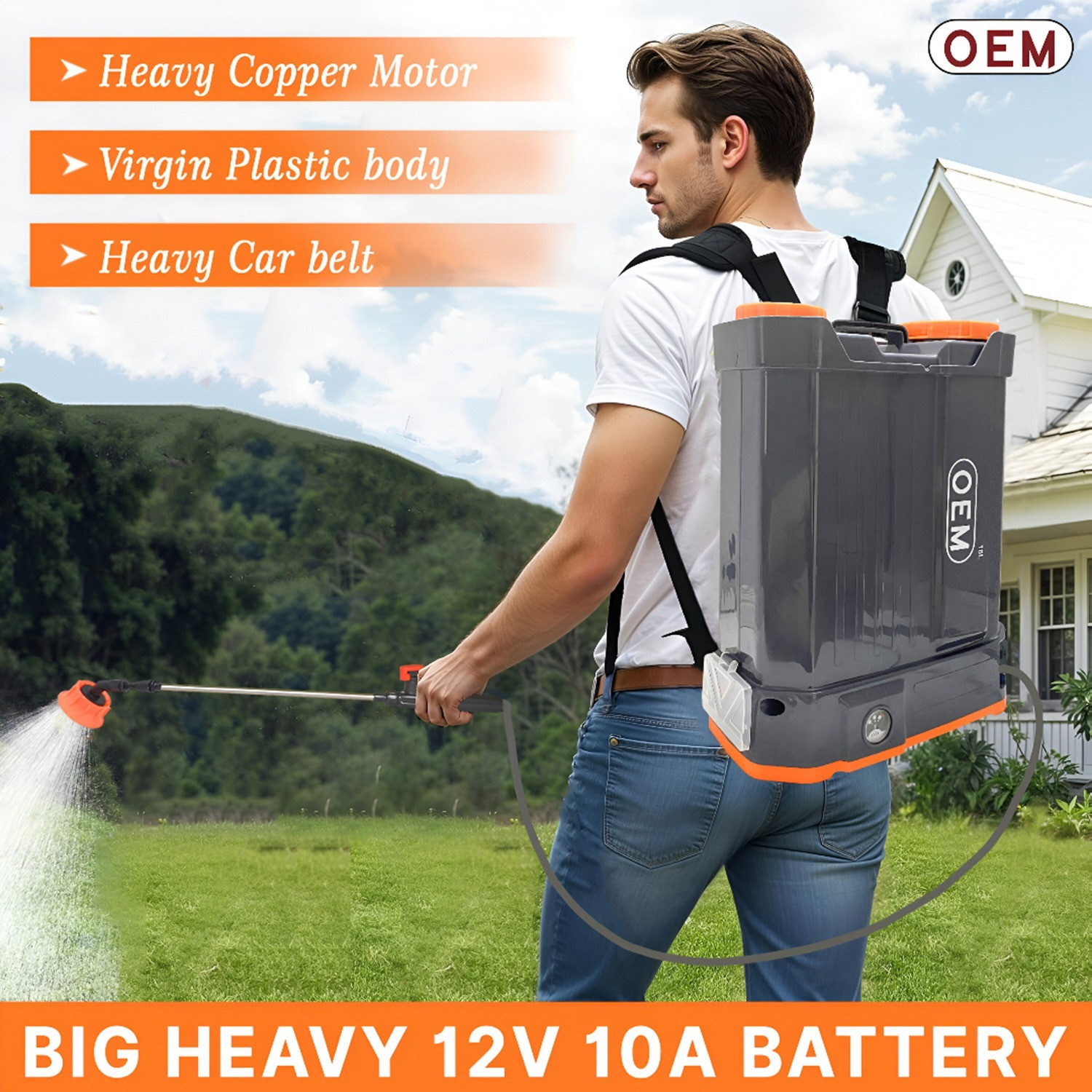 Image of OEM Knapsack Only Battery Sprayer, 12V10A Copper Motor, 4 Nozzles, Heavy Body Build 18 L Backpack Sprayer