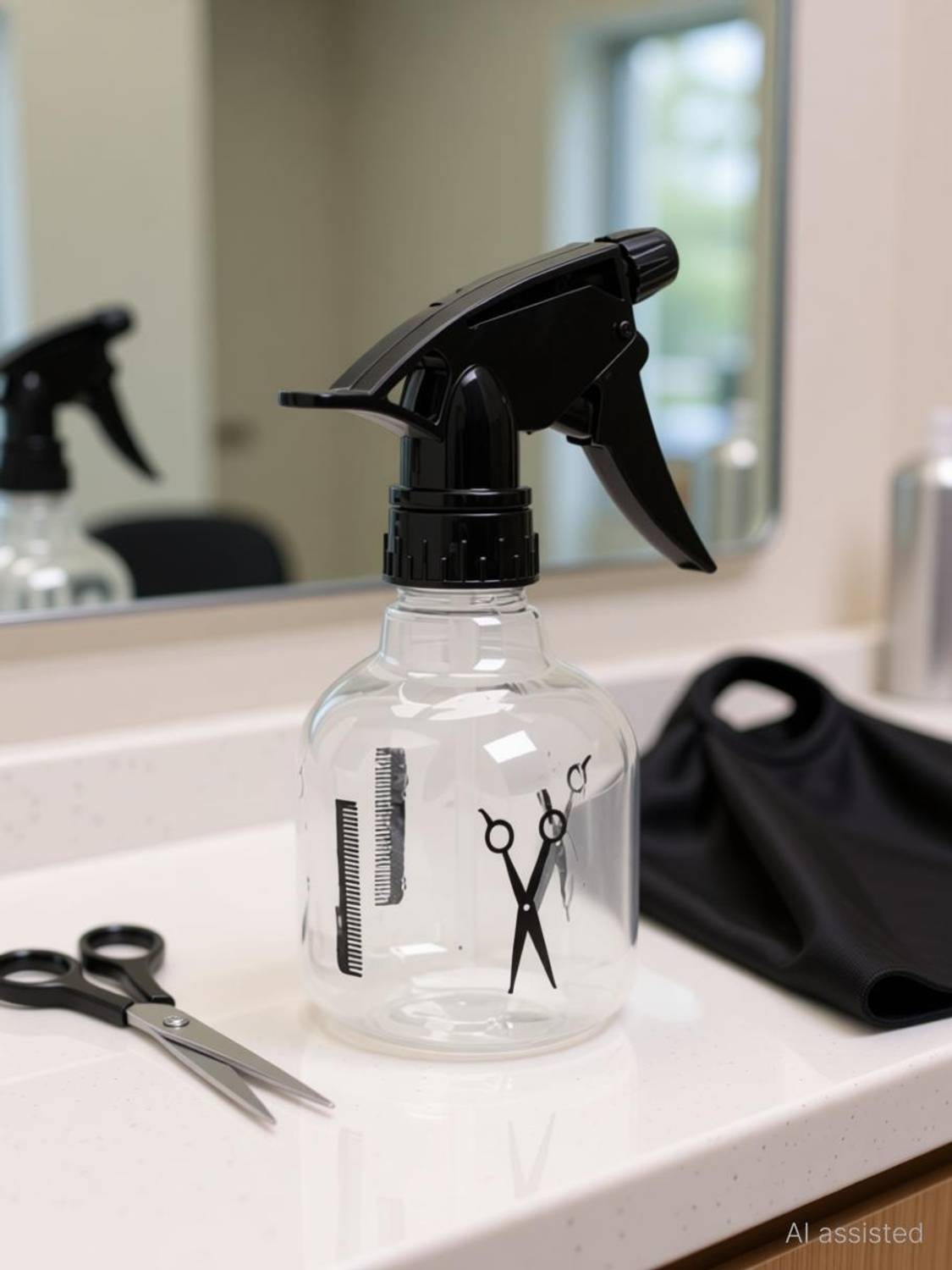 AKR Multi-Use Home Garden Saloon Air Pressure Water Mist Spray plastic Bottle (scissor print ) 0.3 L Hand Held Sprayer