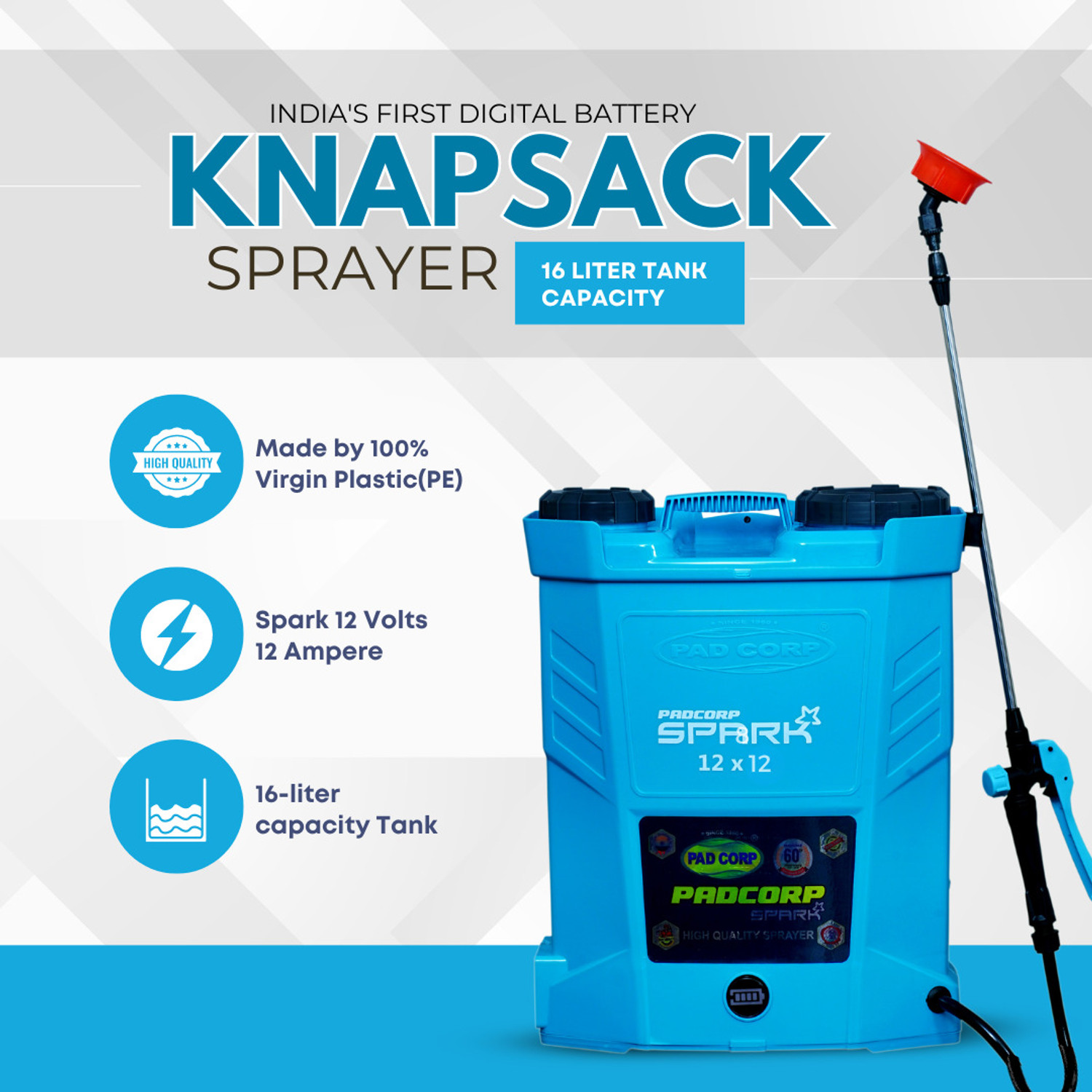 Image of pad corp SPARK 12VX12AH 16 LITER TANK 16 L Backpack Sprayer