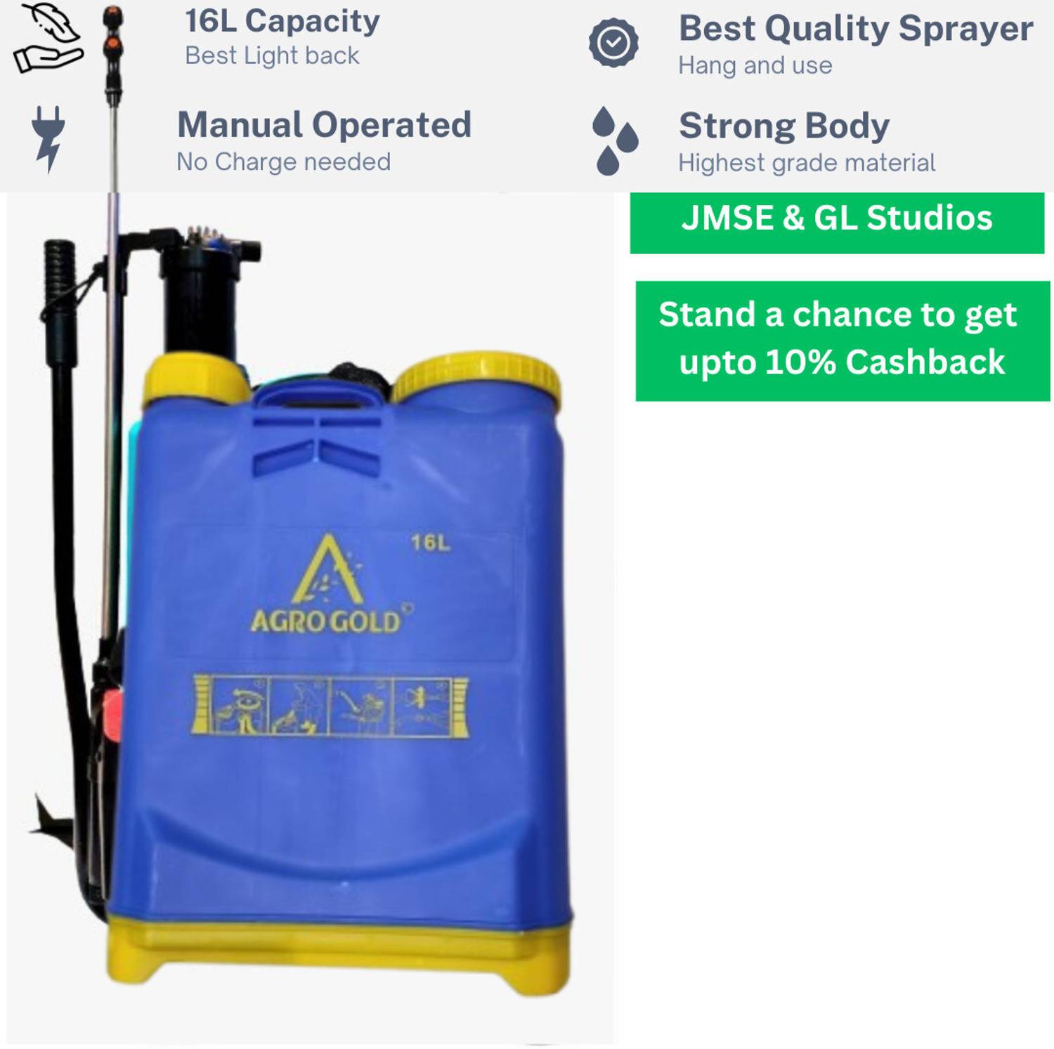 AgroGold Manual Agriculture Spray Pump Spray Machine 16 Liter Garden Sprayer Pump _ 5 16 L Backpack Sprayer
