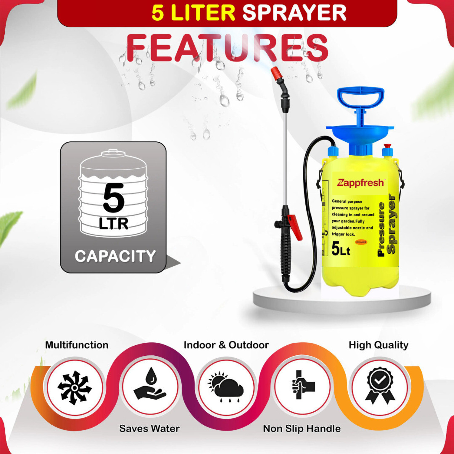 Image of AgroGold 5 Ltr Manual High Pressure Garden Spray Agricultural Pump Machine | New47 5 L Hand Held Sprayer (Pack of 1)