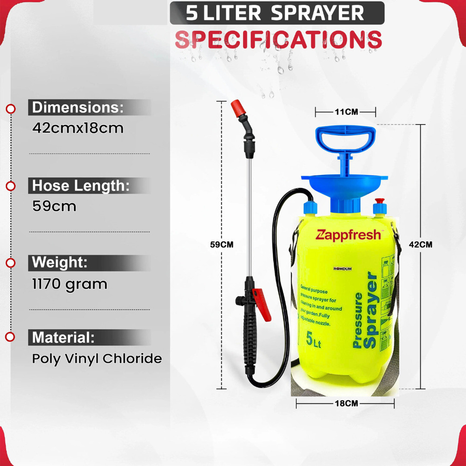 Image of AgroGold 5 Ltr Manual High Pressure Garden Spray Agricultural Pump Machine | New47 5 L Hand Held Sprayer (Pack of 1)