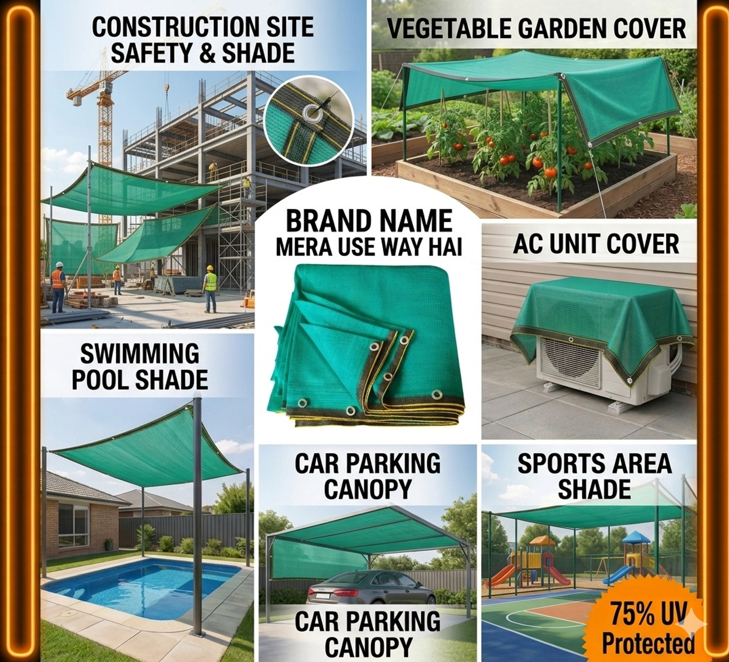 Image of Use way Green Net(5Ft x 24Ft)- 75% Sunlight Block Multipurpose For Garden /Balcony Garden Tool Kit