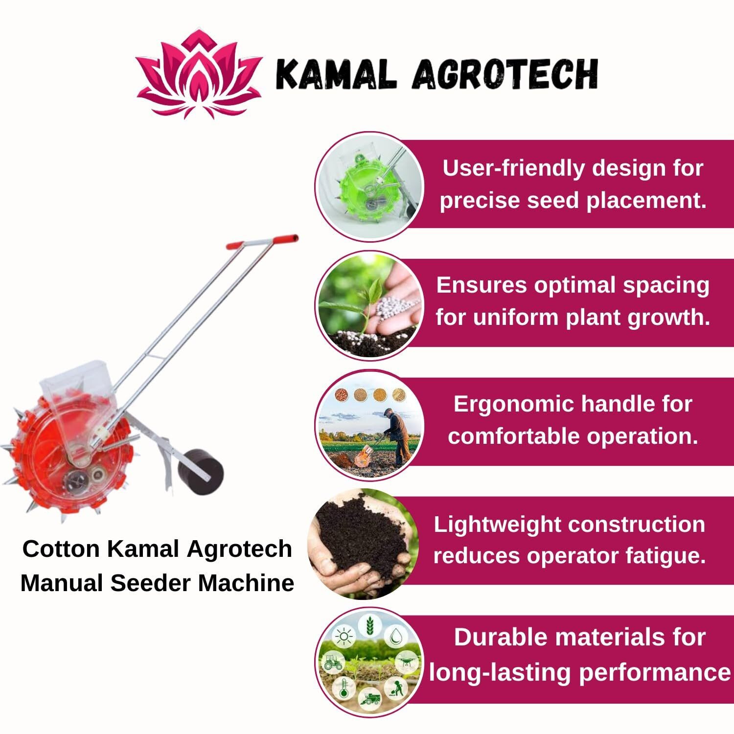 Image of Kamal Agrotech Cotton Manual Seeder Machine Cum Dibbler /Hand Operated Seeding Machine Garden Tool Kit