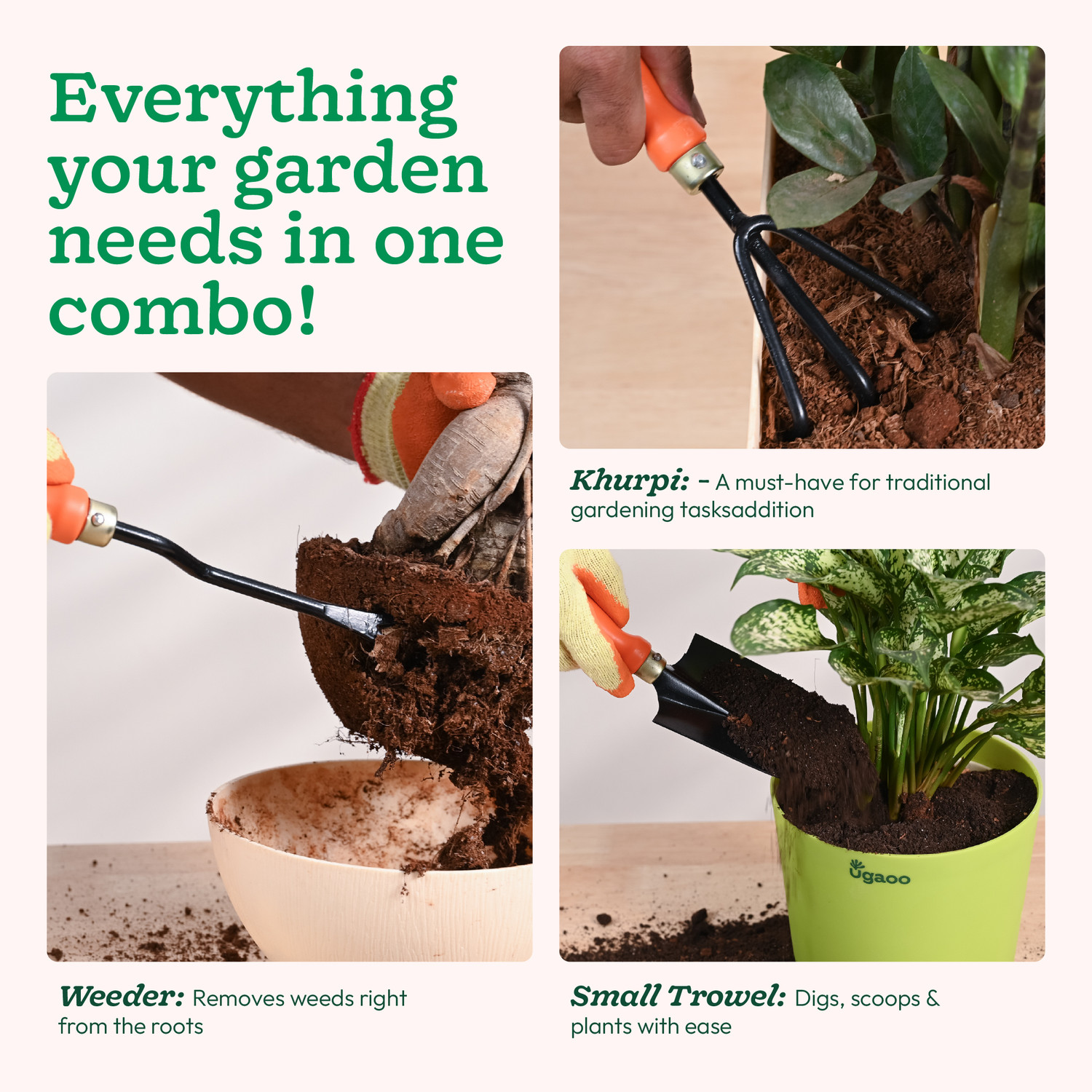 Image of UGAOO Essential Gardening Hand Tools- 5 Pcs Garden Tool Kit