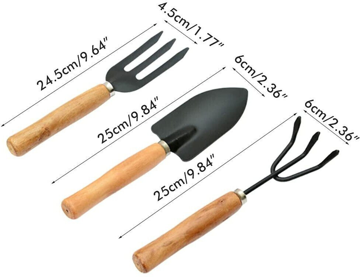 Image of DeoDap Garden Tool Set | Garden Tools Wooden Handle | Gardening Tools Kit( Hand Cultivator, Big Trowel, Garden Fork) 03 Garden Tool Kit