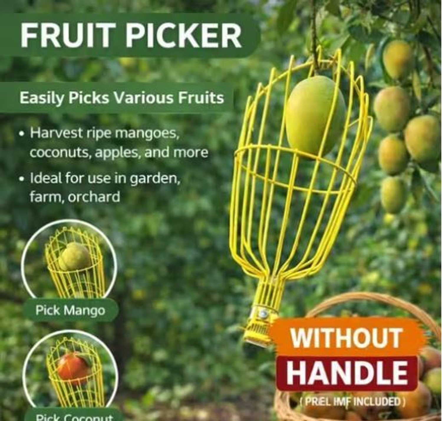 Image of SAS Fruit Picker Head | Fruit and Mango Plucker Basket for Tree Harvesting Garden Garden Tool Kit