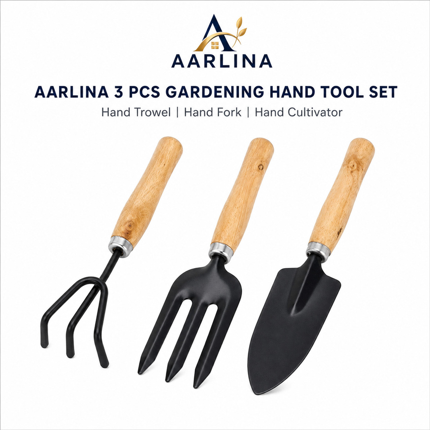Image of TWENOZ 3 PC GARDENING TOOLS WOODEN HANDLE Garden Tool Kit