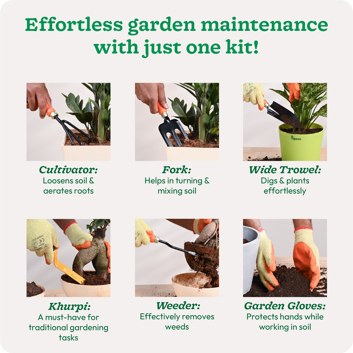 Image of UGAOO Essential Gardening Hand Tools- 5 Pcs Garden Tool Kit