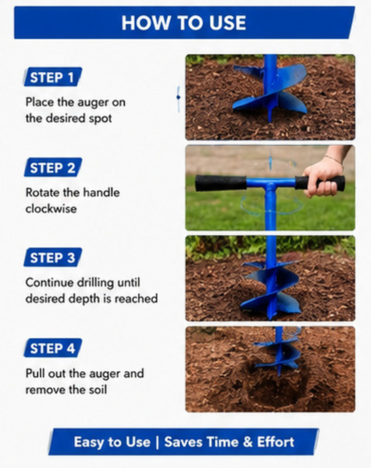 Image of SKS AGRICO Heavy Duty 4 Inch Manual Earth Auger Garden Tool Kit