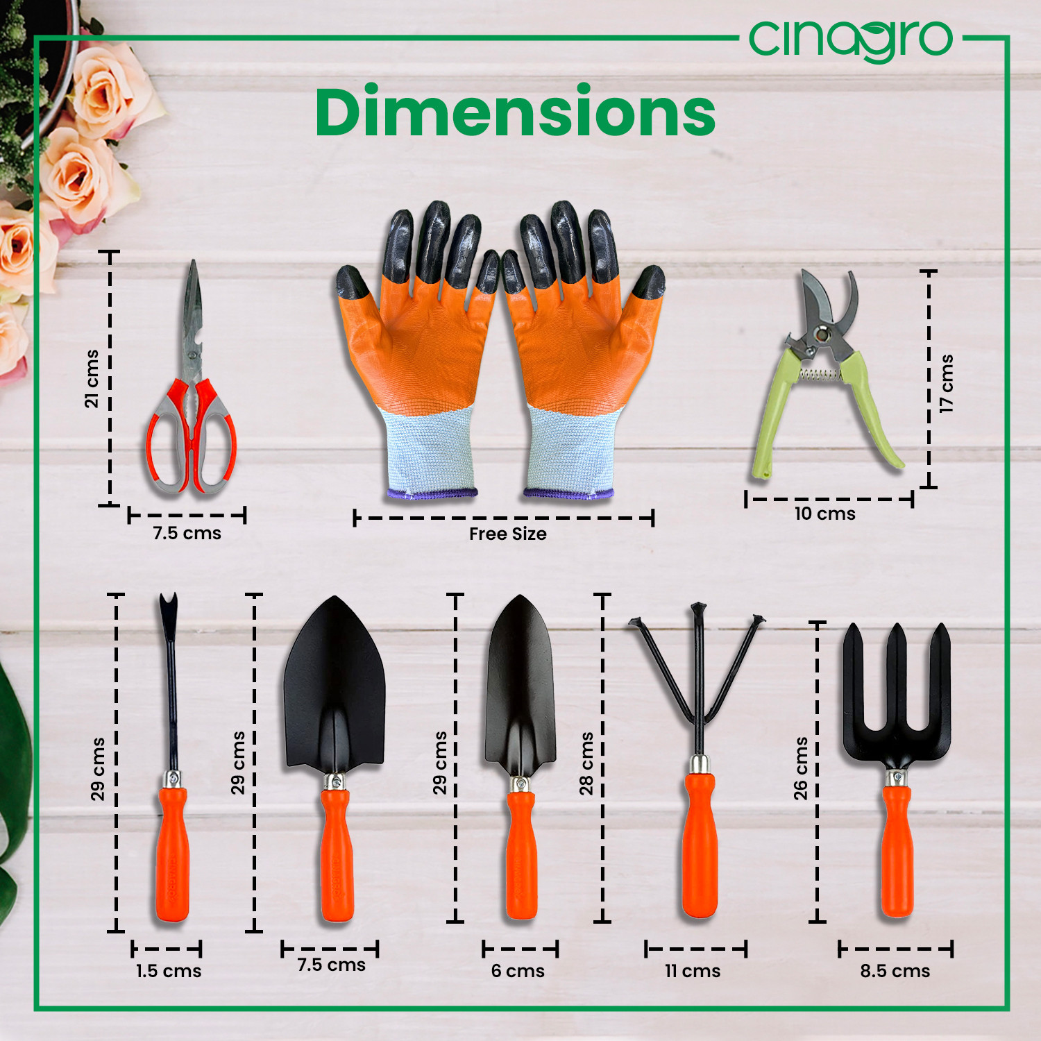 Image of Cinagro Set of 9, Weeder, Trowels, Fork, Cultivator, Scissors, Pruner, Gloves, Sprayer Garden Tool Kit
