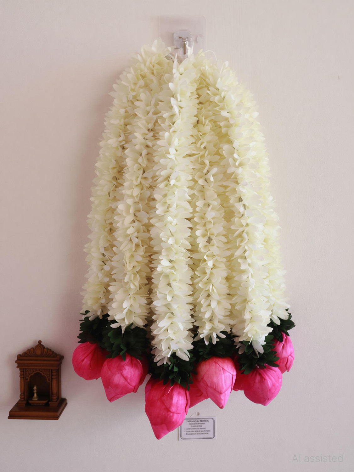 Image of Triolio Artificial Mogra /Jasmine gajra flower garland pink Lotusbuds|14inch|pack of 6 Fabric /Cloth Garland