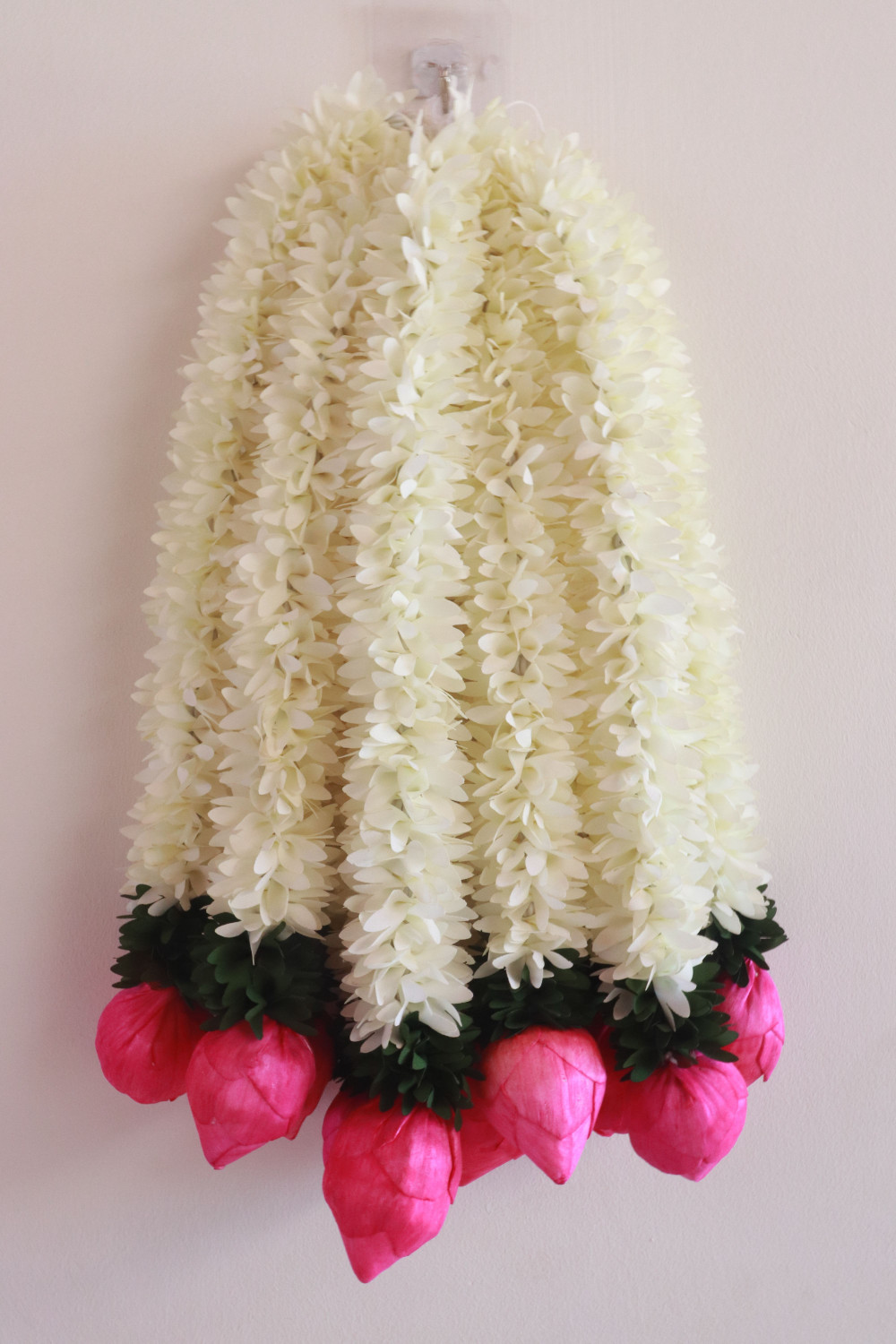 Image of Triolio Artificial Mogra /Jasmine gajra flower garland pink Lotusbuds|14inch|pack of 6 Fabric /Cloth Garland