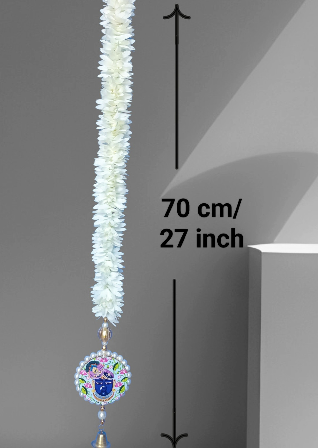 Image of Triolio Artificial Mogra /Jasmine gajra flower garland SHRINATHJI| 27 inch| Artificial Mogra /Jasmine gajra flower garland, SHRINATHJI with metal well Garland