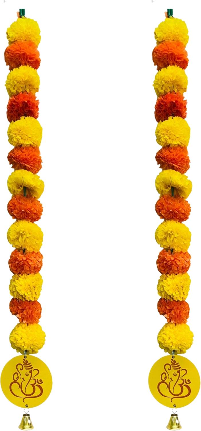 Akaar Akaar Bhakti Marigold Hangings with Ganesha Motifs (Pack of 2) Plastic Garland