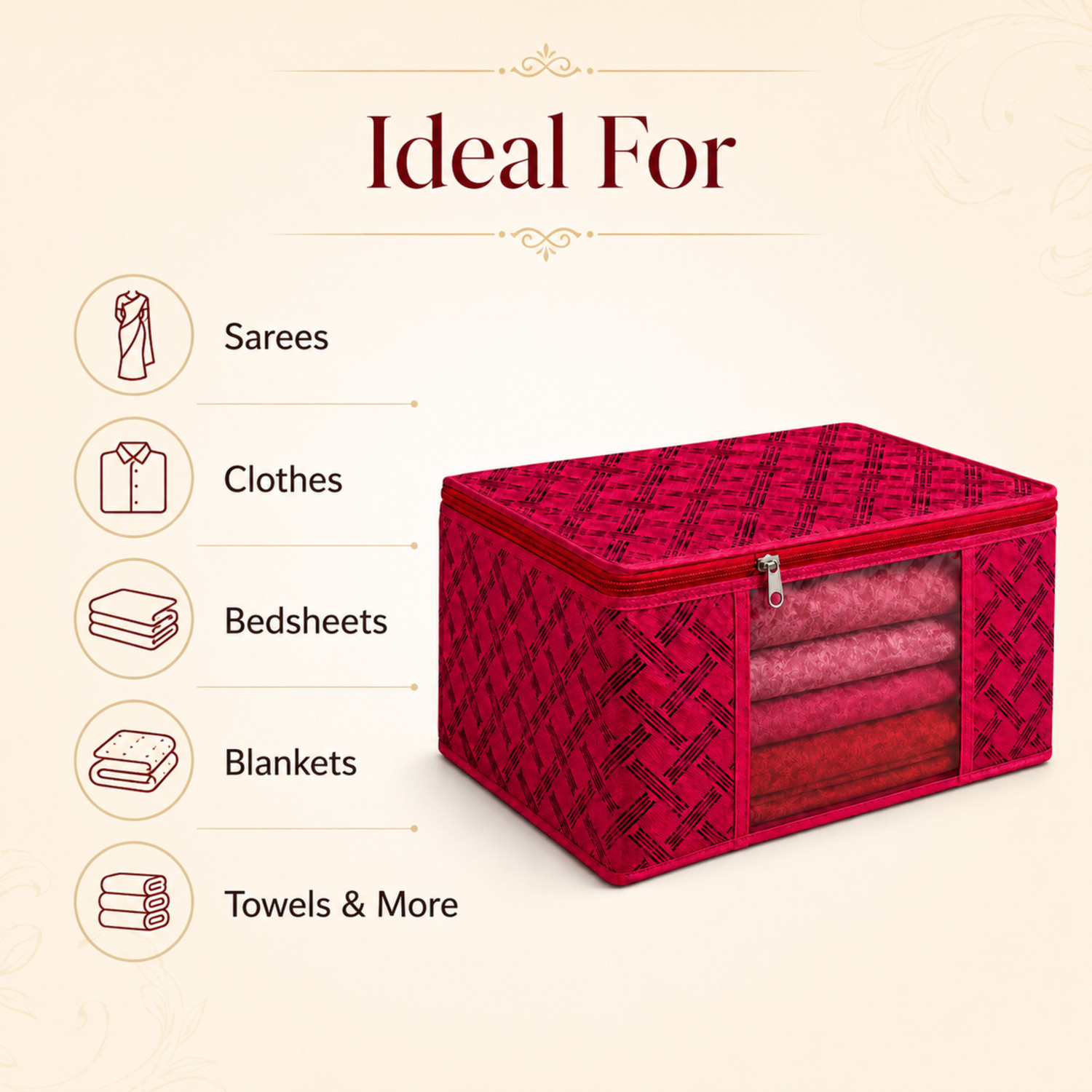 Image of STORAZE Luxe Home Storage Solution Series RoyalWeave Premium Saree Storage Organizer Box CLOTH COVER PACK OF 10 (Red)