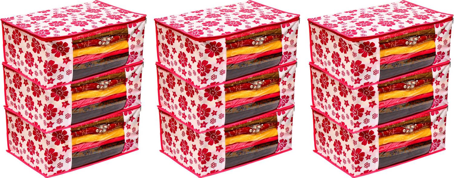 Ankit International Pink_Flower_09_AI Presents non woven saree cover storage bags for clothes With primum quality saree cover fancy saree cover with zip combo offer low price & cloth organizer for wardrobe Pink Flower Printed Saree Cover Paco fo 9 Pink_Flower_09_AI