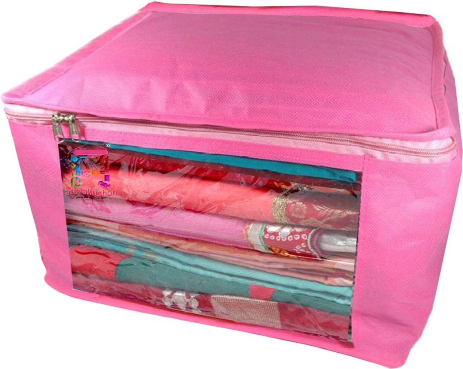atorakushon new and modern stylish dresses covers Non Woven Saree wardrobe orgniser, cover / Wedding Gift, Regular Clothes Bag, Vanity pouch, Set Of 1 (Pink) at big Non woven saree 1pcs pink