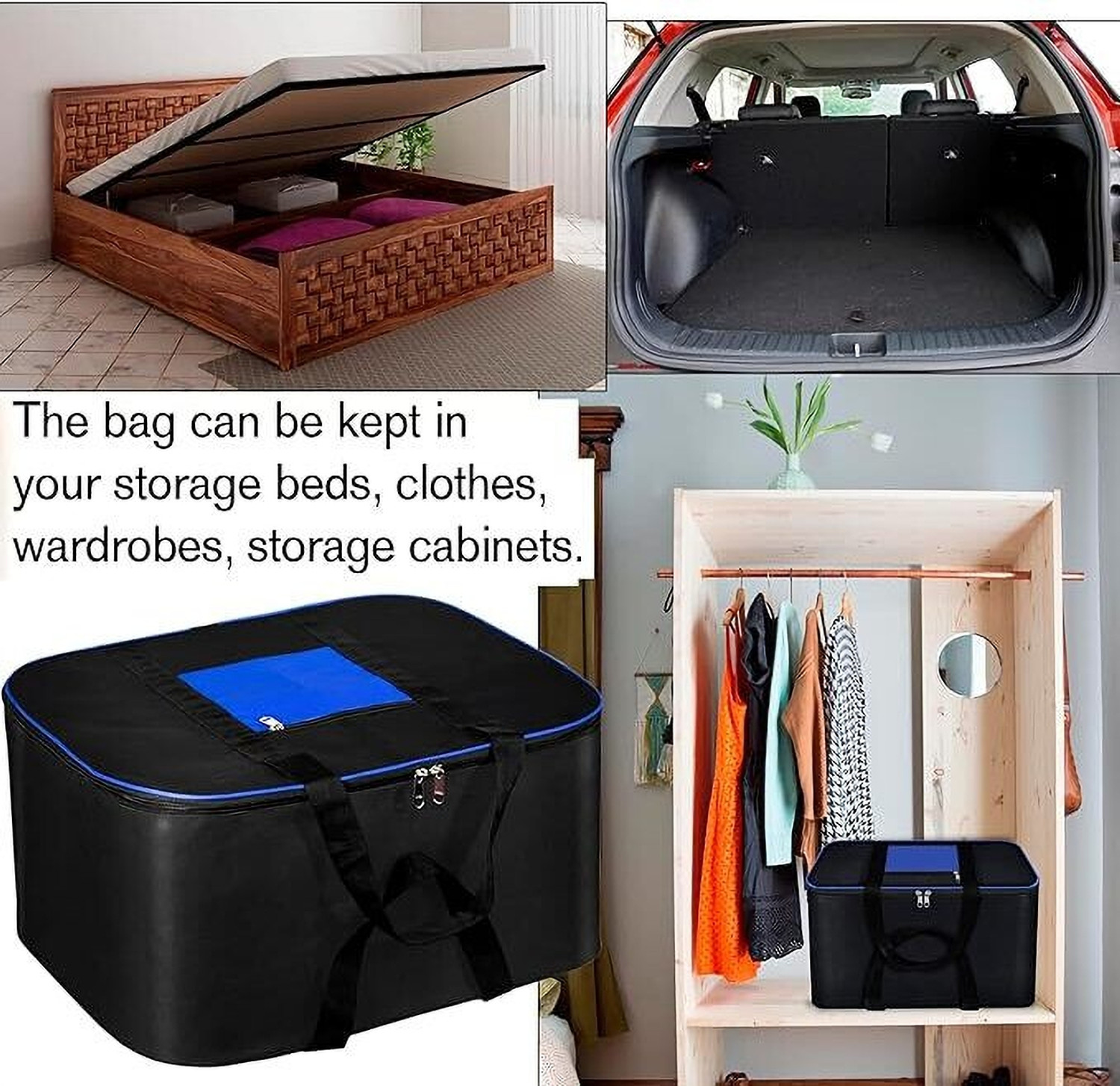Image of Arihant Collection Pack of 2 Large Foldable Storage Bags with Zipper Durable Non Woven Fabric Clothes Organiser with Handles Travel Organizer Bag for Wardrobe, Toys & Seasonal Storage