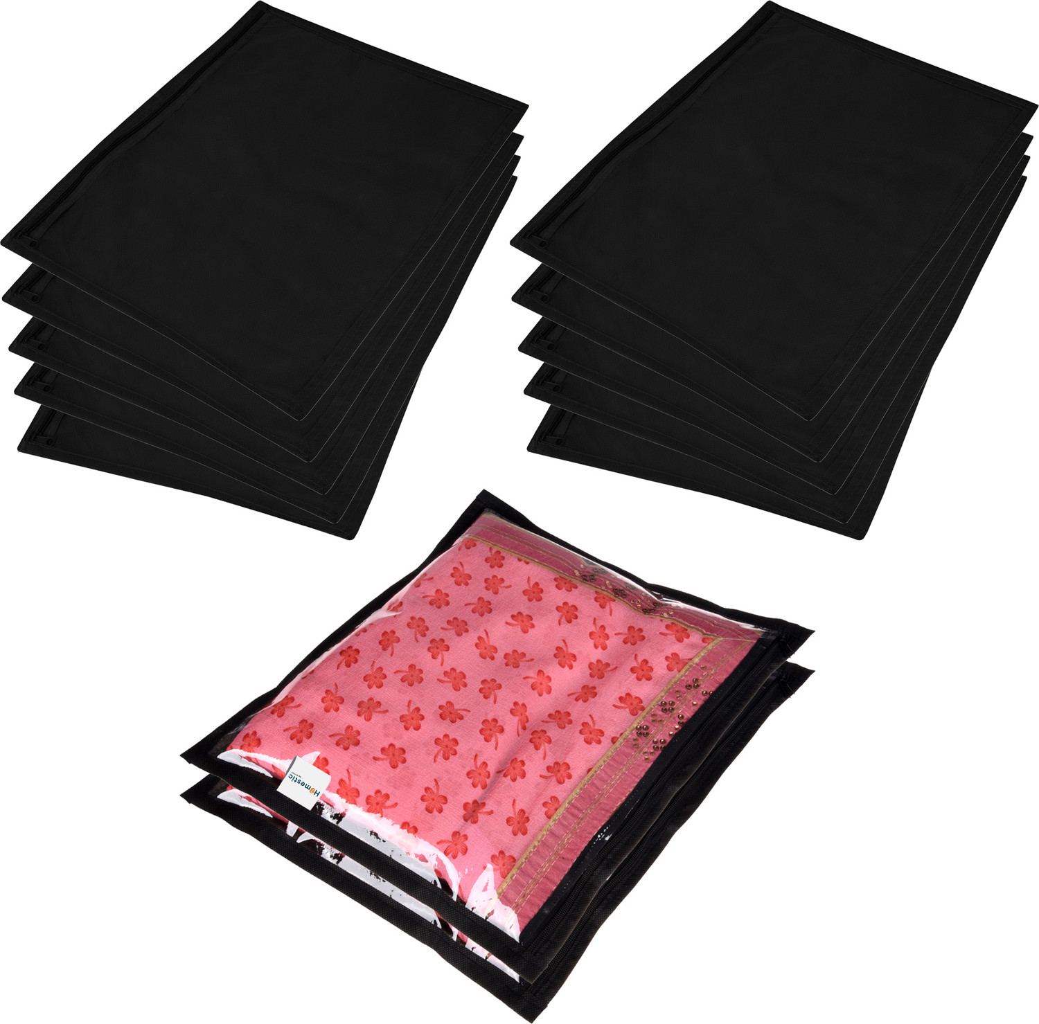 Image of HOMESTIC by Kuber Industries Saree Cover Plain Saree Cover With Zip Closure|Single Packing Bag|Pack of 12|Black 73HT12096