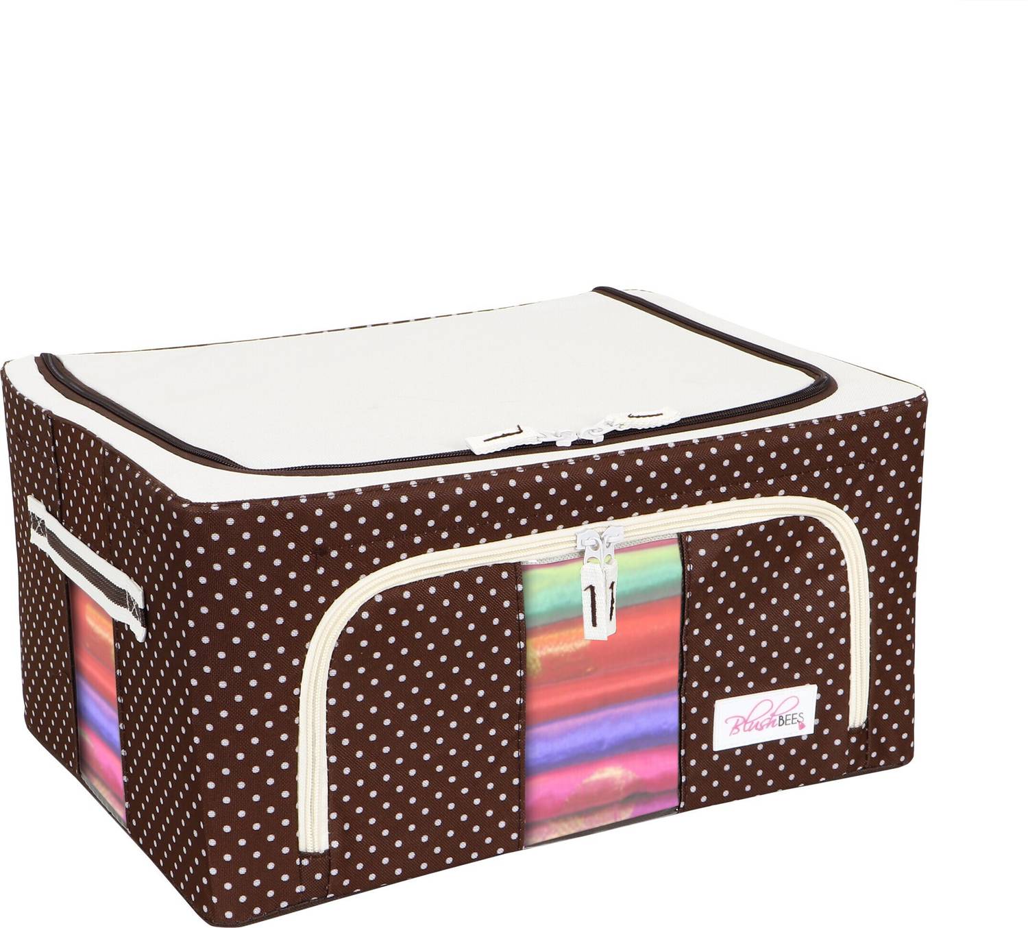 BlushBEES Living Box - Storage Boxes for Clothes, Saree Cover Polka Dots Brown 24 Litre, Pack of 1