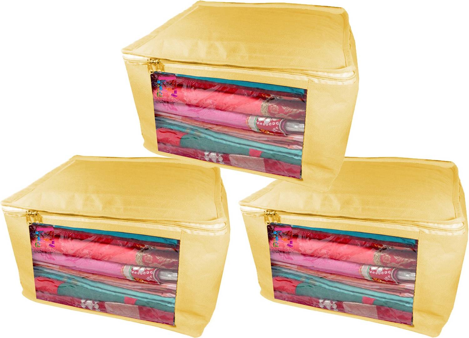 atorakushon new and modern stylish dresses covers Non Woven Saree wardrobe orgniser, cover / Wedding Gift, Regular Clothes Bag, Vanity pouch, Set Of 3 (creem) at big Non woven saree 3pcs Creem