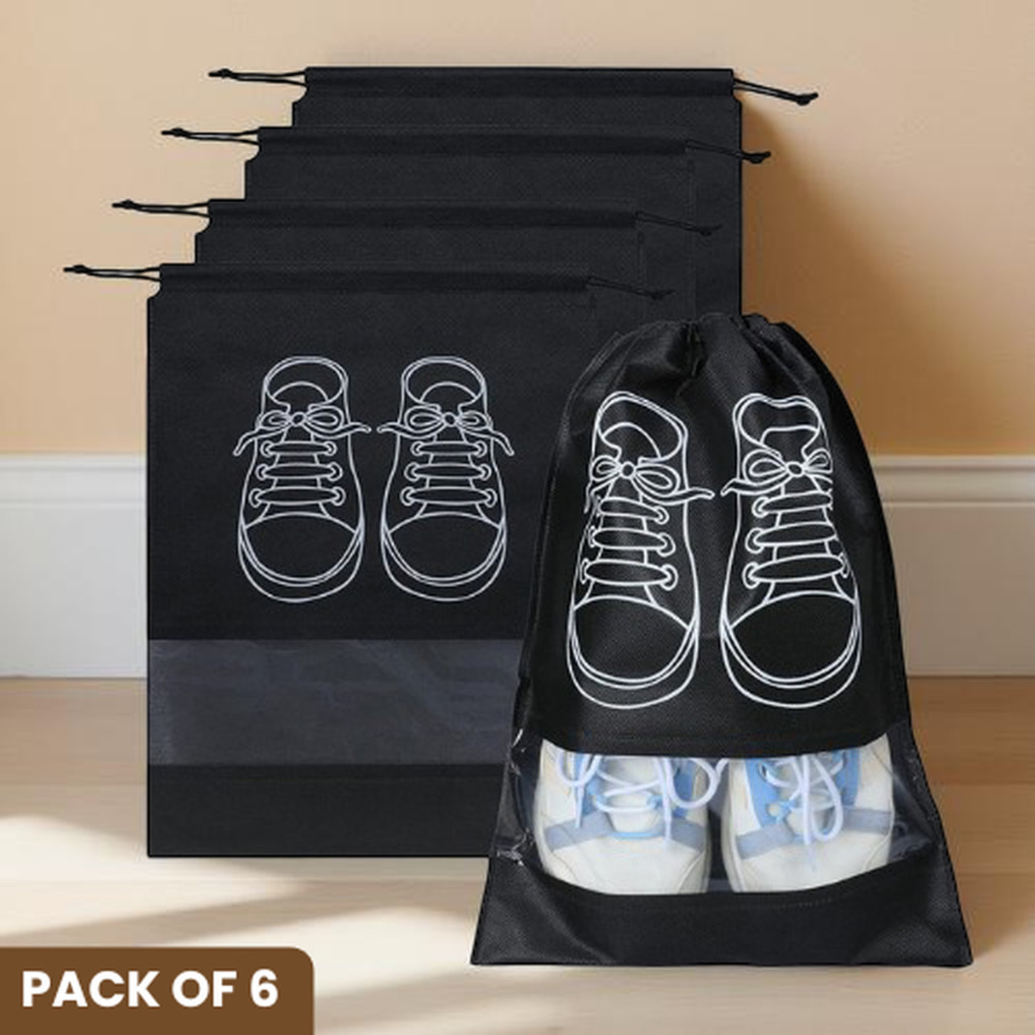 Image of Clipron SB6PCS04 6 Pcs Shoe Bag for Travel Essentials | Foldable Dustproof Footwear Storage Pouch 6 Pcs Shoe Bag for Travel Essentials | Foldable Dustproof Footwear Storage Pouch