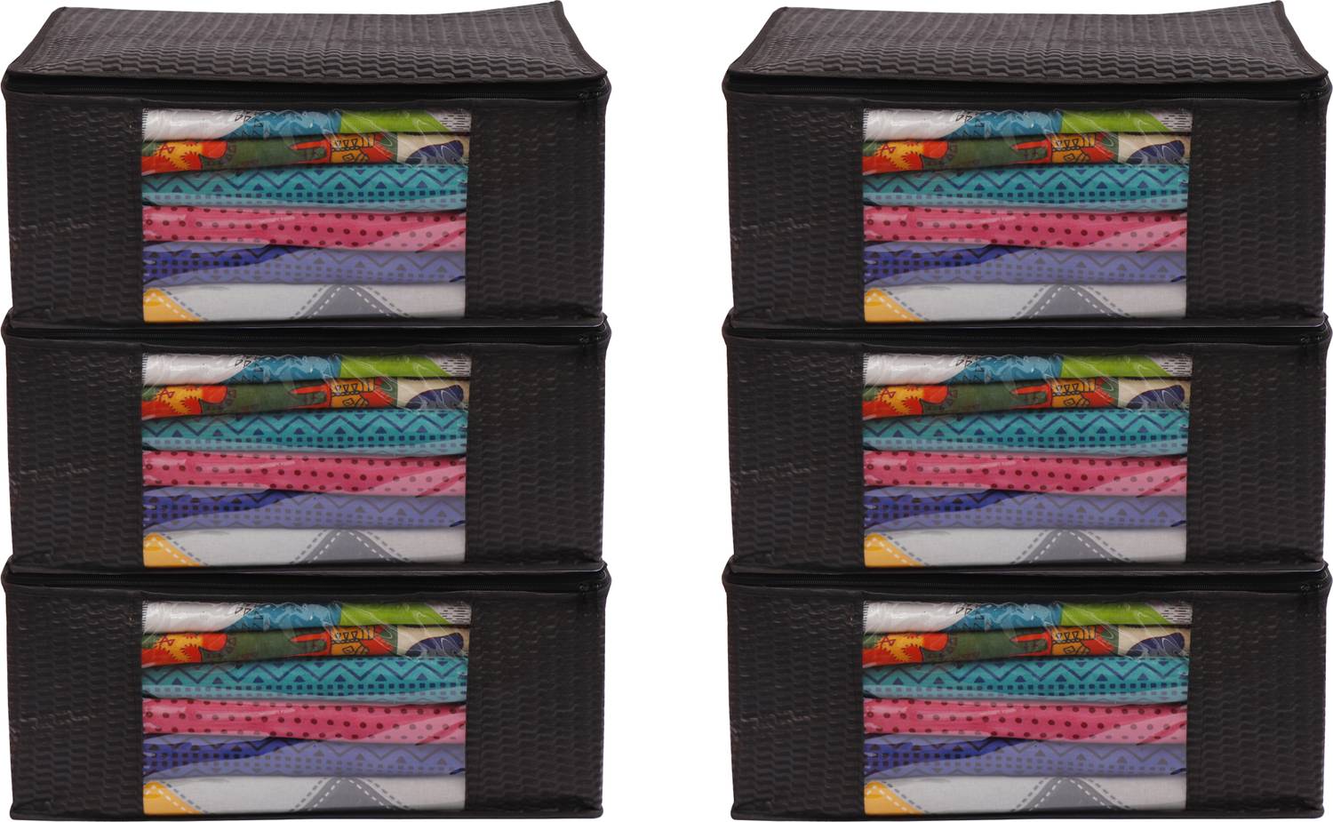Ankit International Embossed Saree Cover Premium New Arrived Saree Cover Storage Bag For Wardrobe Organizer Garments Storage bags-Big in size Embossed Fabric Black Pack of 6