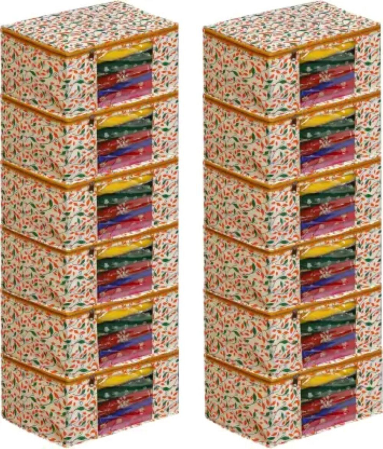 Image of MADHVAN SAREE COVER Printed Non Woven Fabric Saree Cover /Clothes Organiser For Wardrobe Set YELLOW-12