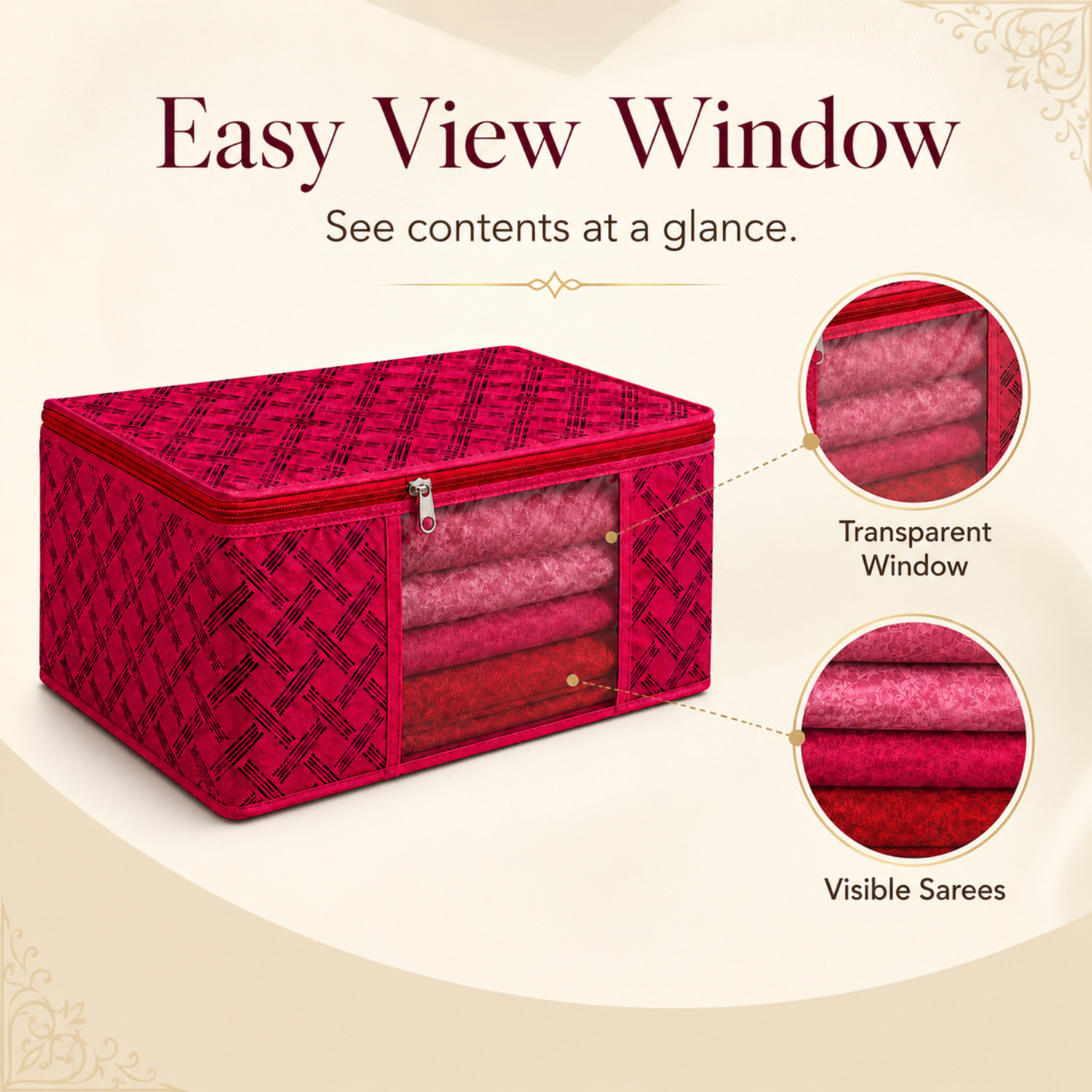 Image of STORAZE Luxe Home Storage Solution Series RoyalWeave Premium Saree Storage Organizer Box CLOTH COVER PACK OF 10 (Red)