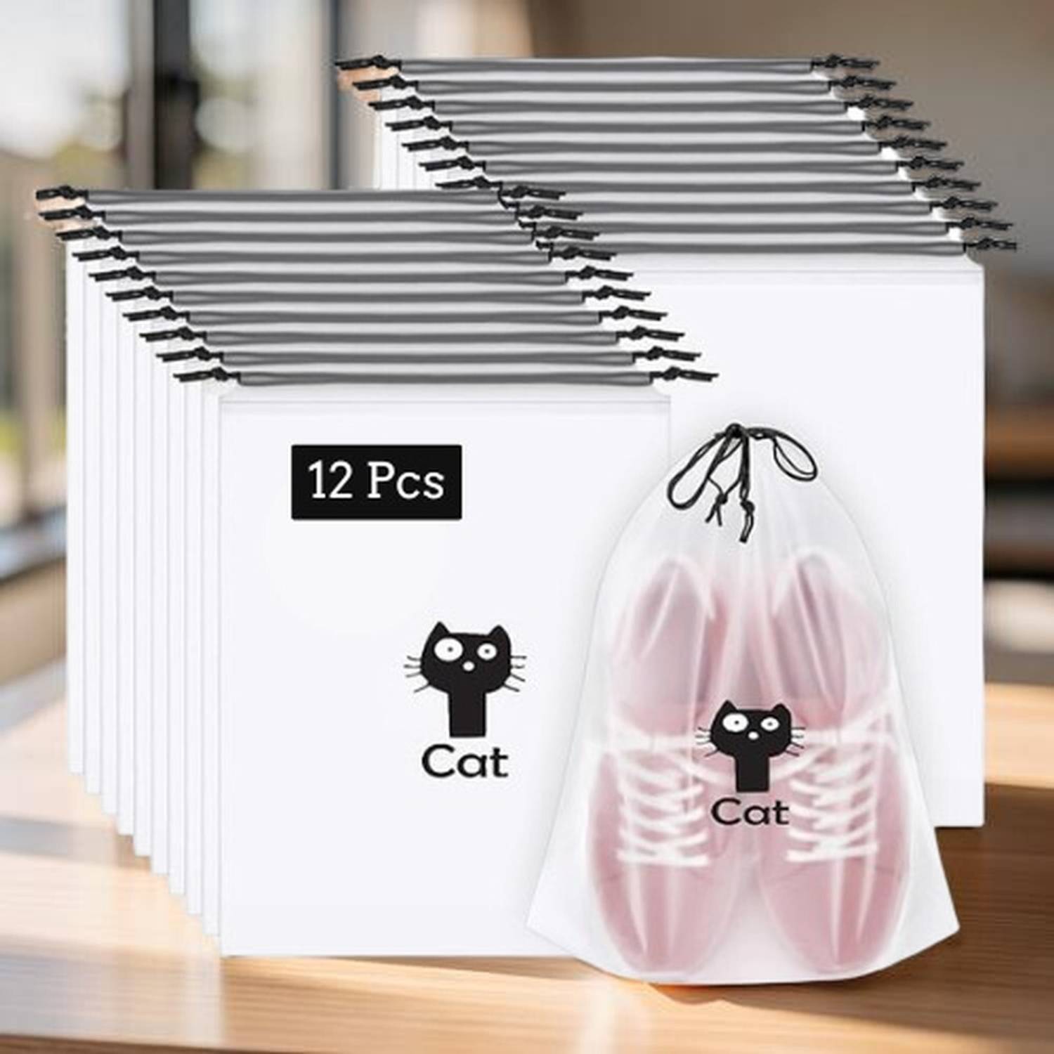 Ashmakam SB063 12 Pcs Shoe Cover Bags for Storage | Travel Drawstring Organizer Bag for Wardrob Drawstring Shoe Storage Pouch for Travel
