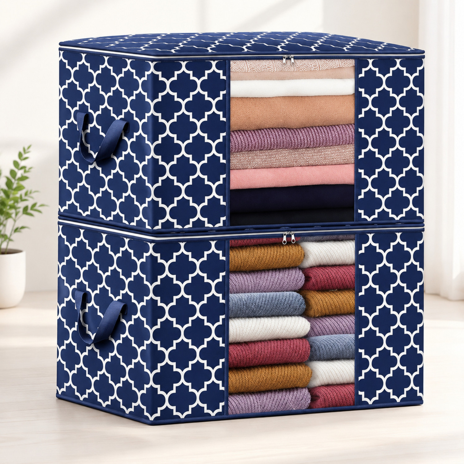 Image of STORAZE Smart Home Storage Organizer Series Heavy-Duty Clothes Storage Box 2 CLOTH COVER PACK OF2 (Blue)