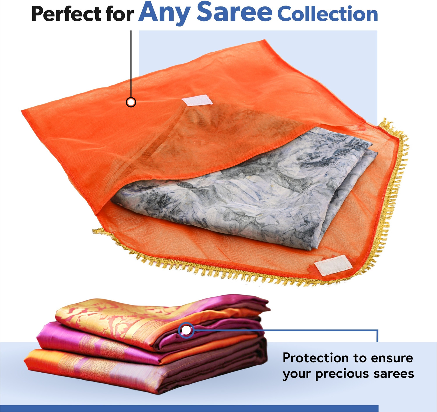 Image of KUBER INDUSTRIES Garment Covers 12 Pcs Organza Saree Covers for Gifting with Flap Closure | Golden Lace - Orange 112KM43565