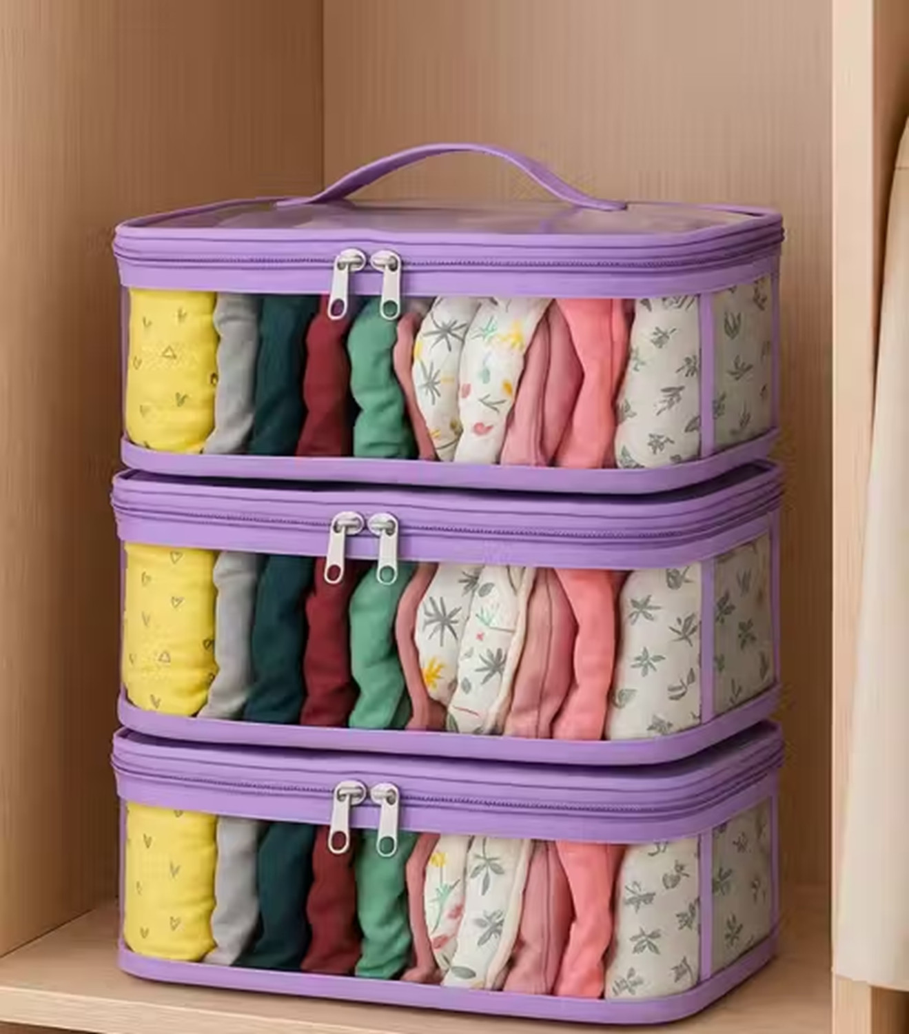 Image of FEVWEL Pack of 2 Innerwear Organizer for Wardrobe Legging Storage Bag Dupatta Organizer Storage Bag Storage Pouch for Travel, Wardrobe Organiser for Storage, Undergarment Organiser for Women
