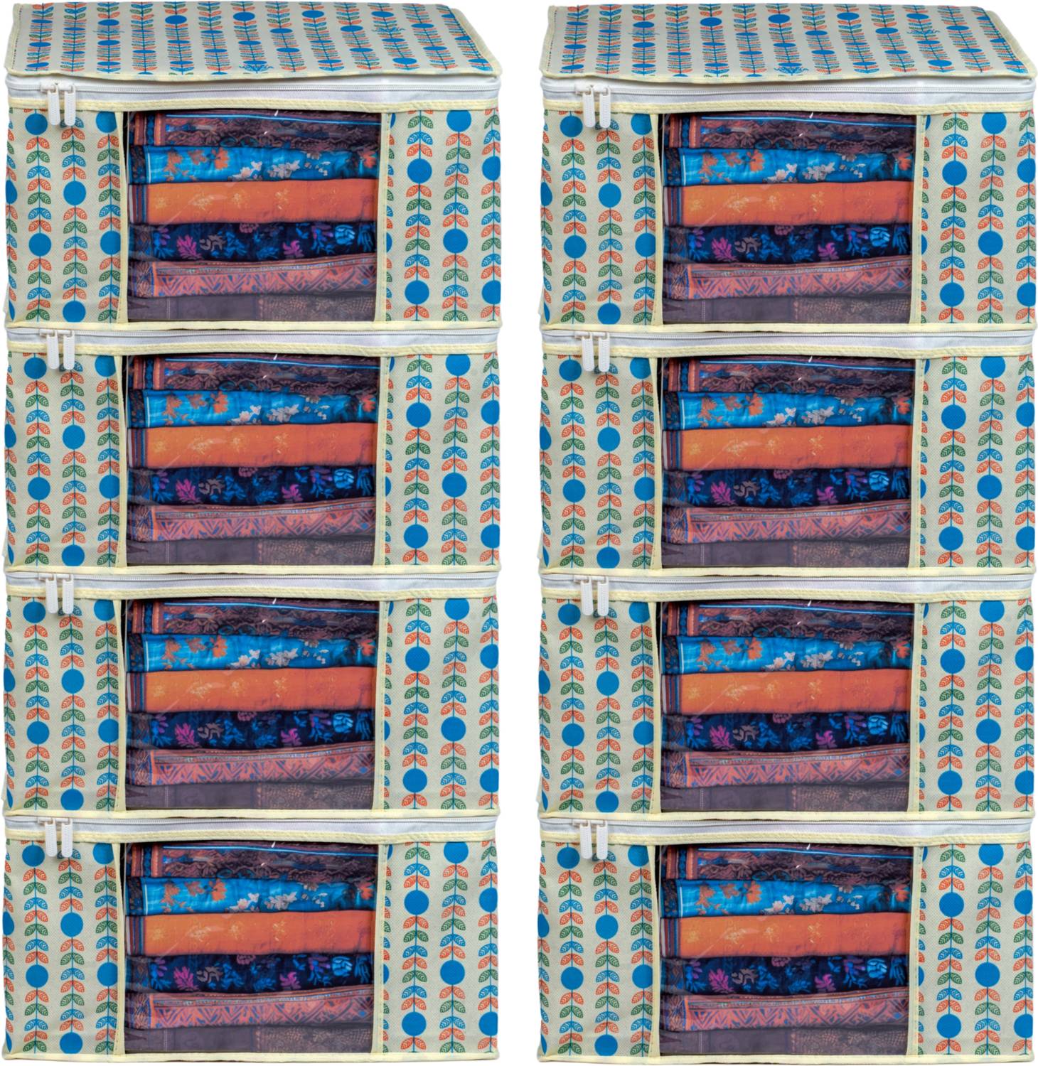 VYORA Cloth storage box Pack of 8 Storage organizer Saree cover Storage bag Cloth bag Organizer box Saree Cloth organiser for wardrobe Packing bags Travel organizer Space saver bag