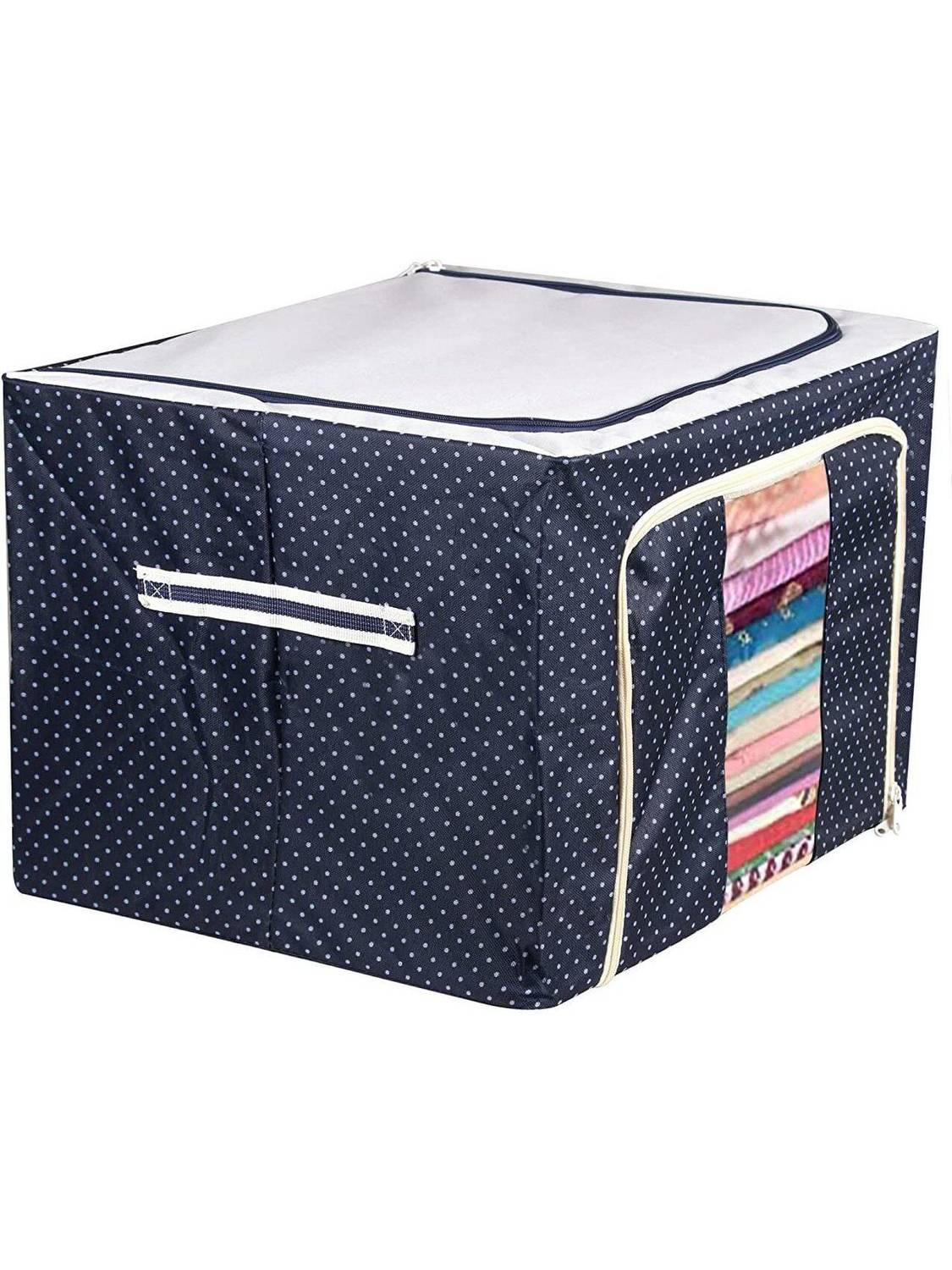 avnish Cloth Storage Box Foldable Box Steel Frame Collapsible Wardrobe Storage Organizer Bag Cover Boxes 66 LTR Foldable Steel Frame Cloths Zip Organizer Bag