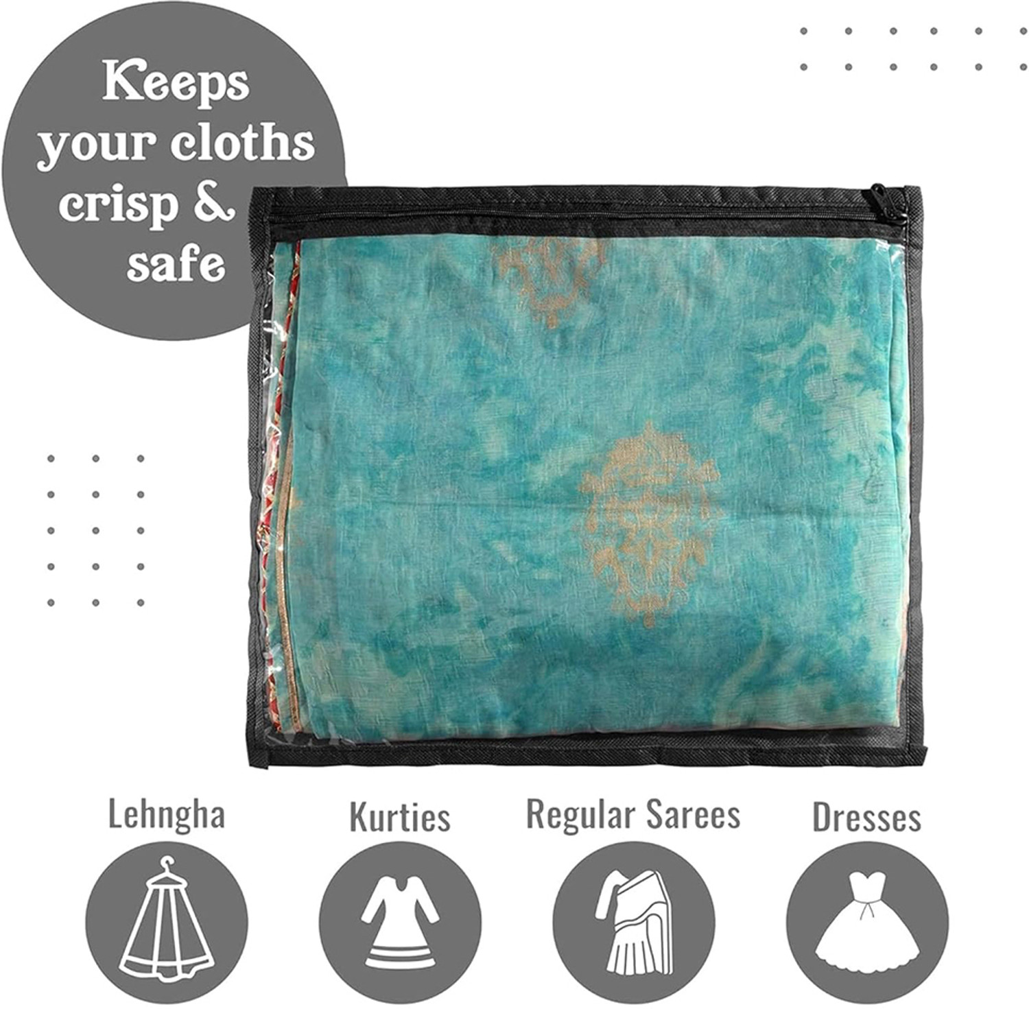 Image of HOMESTIC by Kuber Industries Saree Cover Plain Saree Cover With Zip Closure|Single Packing Bag|Pack of 24|Black 73HT12097