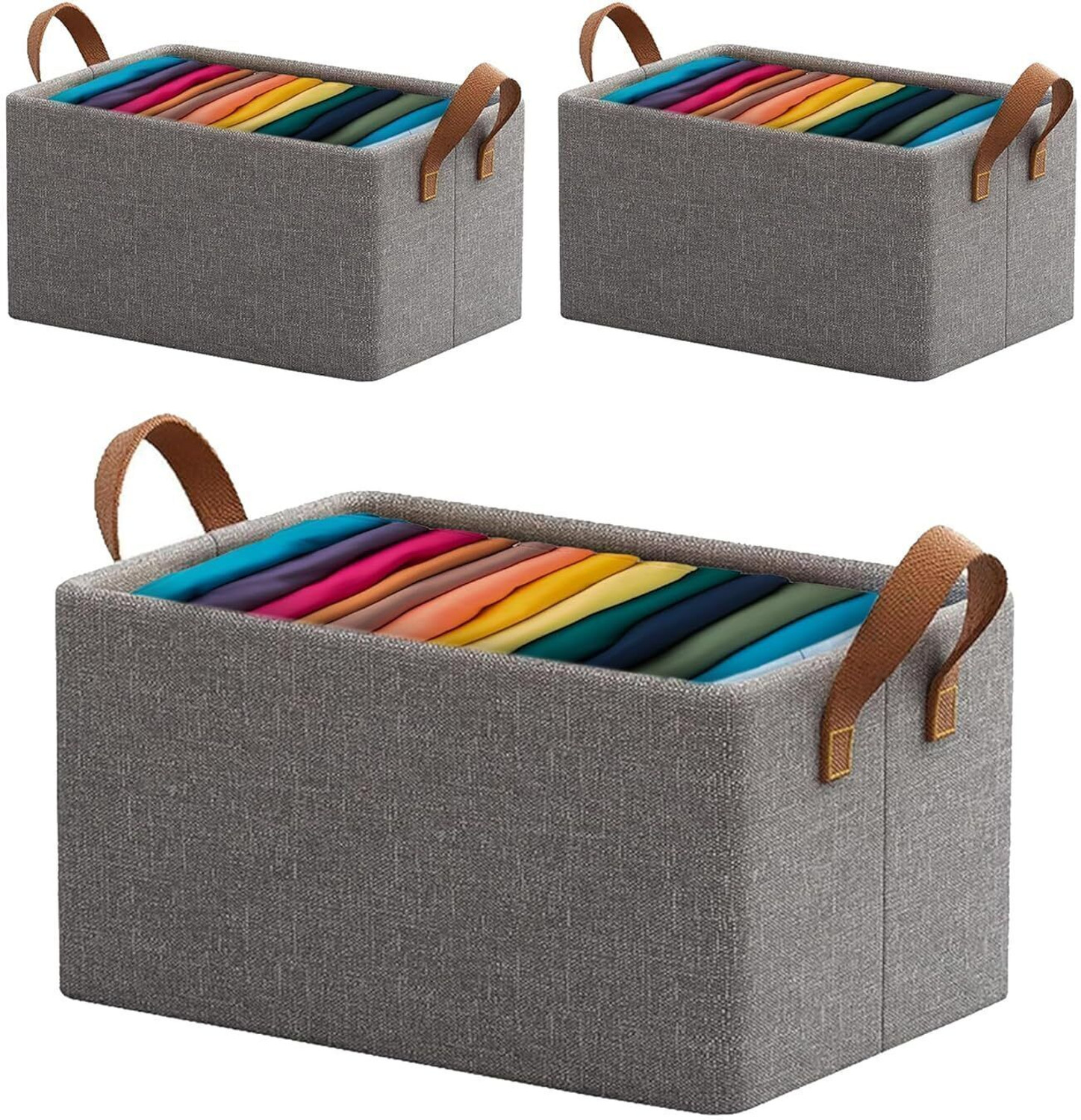 Image of VENDIFY Cloth Storage Box 26L PACK OF 3 Metal Frame Wardrobe Organizer for Clothes Storage Box