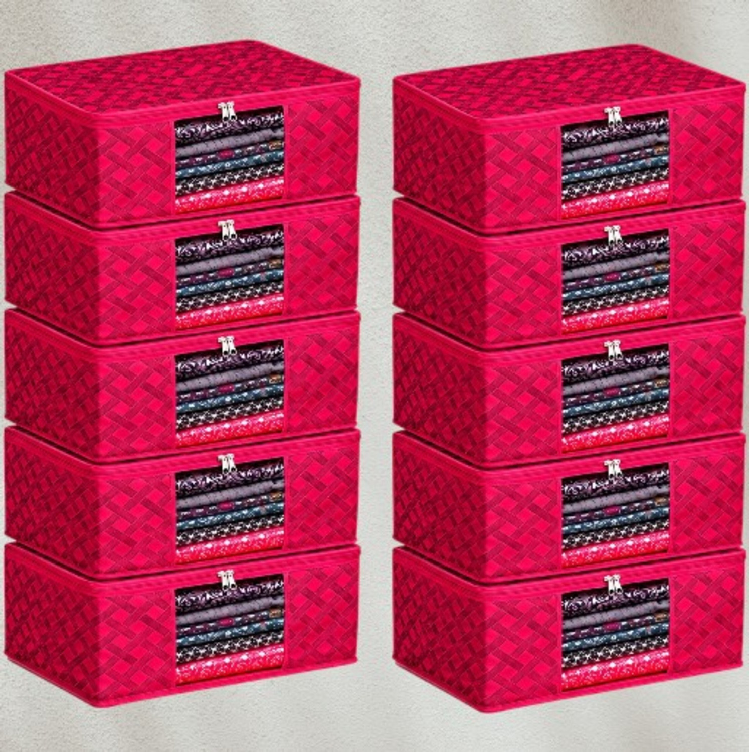 Image of STORAZE Luxe Home Storage Solution Series RoyalWeave Premium Saree Storage Organizer Box CLOTH COVER PACK OF 10 (Red)