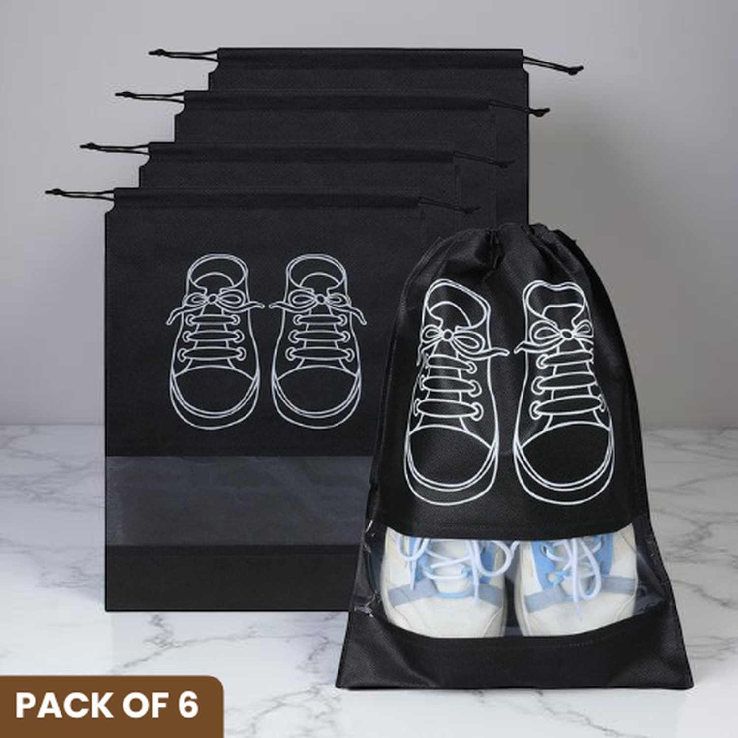 Image of Ashmakam SB6PCS24 6 Pcs Shoe Bag for Travel Essentials | Foldable Footwear Organizer for Packing 6 Pcs Shoe Bag for Travel Essentials | Foldable Footwear Organizer for Packing