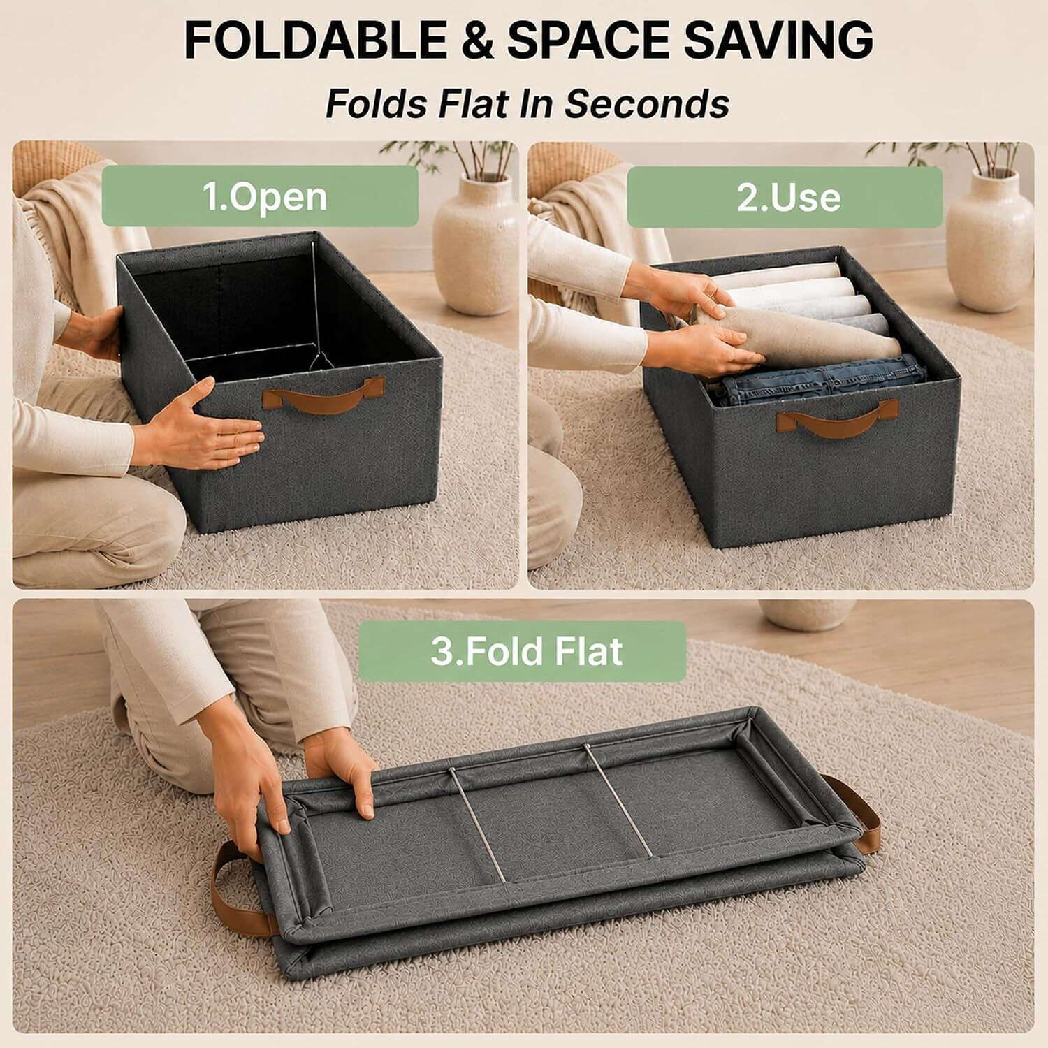 Image of DALUCI wardrobe organizer Foldable Cloth Organizer Box Fabric Wardrobe Storage with Metal Frame & Handle Foldable Cloth Organizer Box for Wardrobe