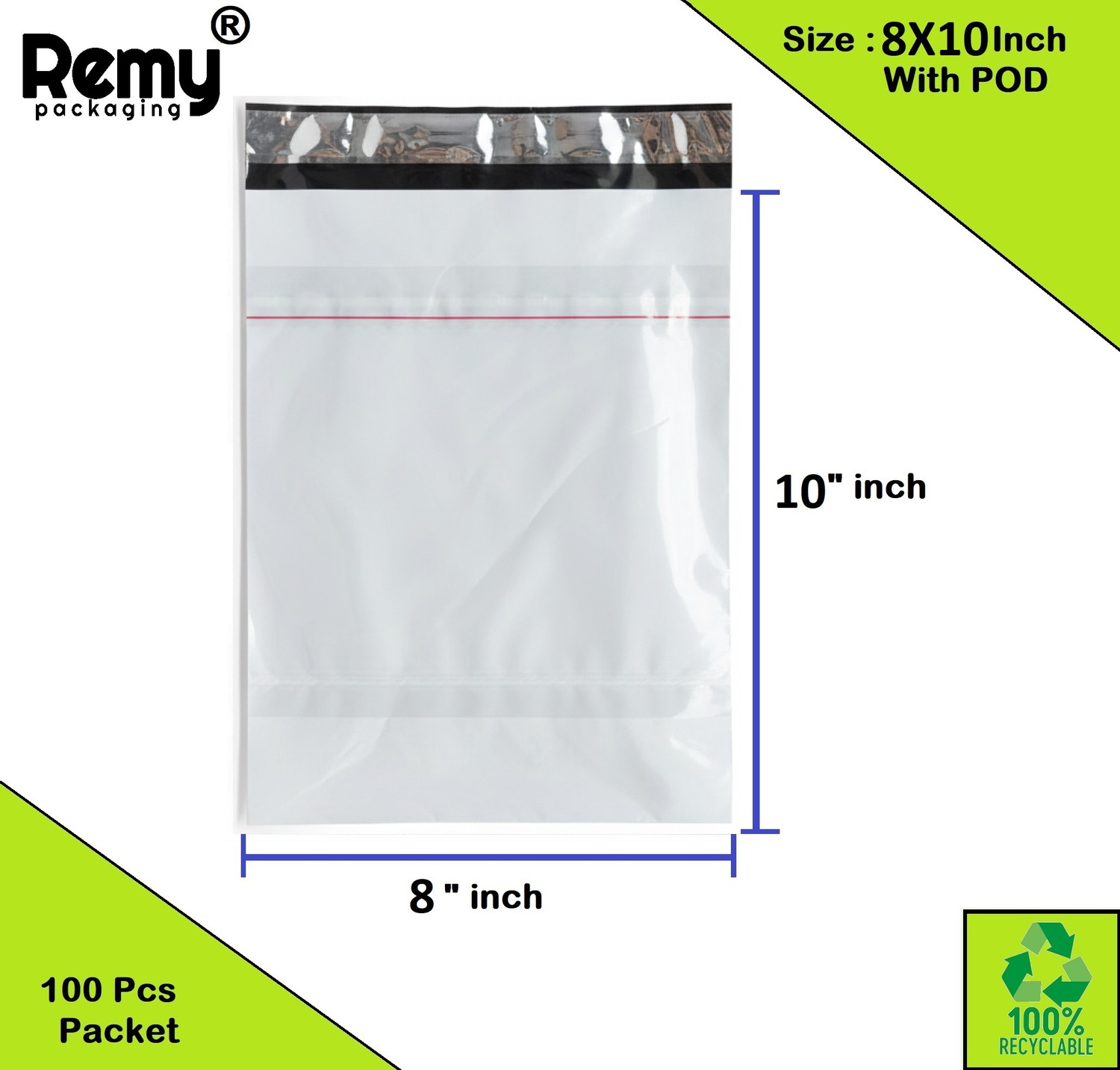 Image of REMY PACKAGING 8X10 INCH Tamper Proof Courier Bags With POD JACKET Envelopes Pouches Garment Cover Poly for Shipping Packing Mailing 55 MICRON 100 PCS Packet