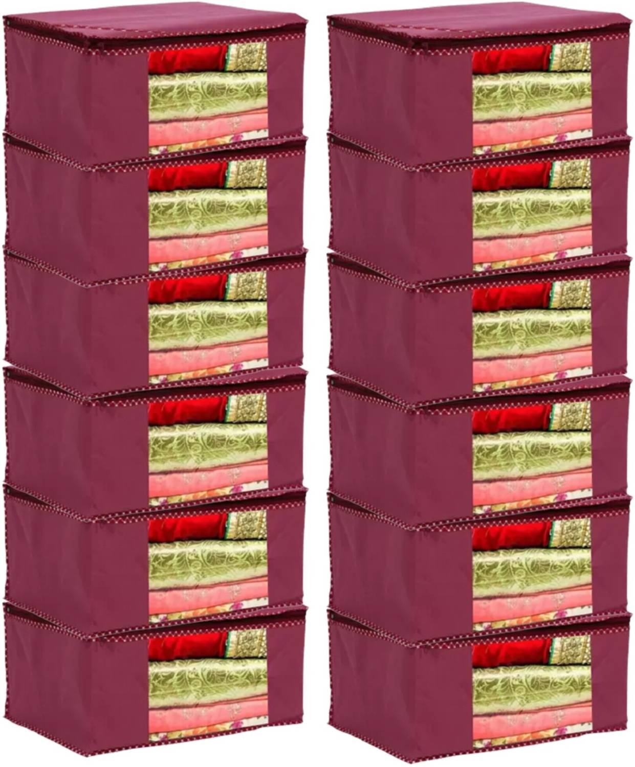 adhira creations Pack Of 12 Cloth Safety Cover for Sarees,Cloths,Suits,Pants Shirts Storage Space Saver Multipurpose Bag/ Wardrobe Storage Organizer Storage Box Saree cover/Wardrobe Organizer Clothes cover/Storage Cover/Cloth Organizer Cover