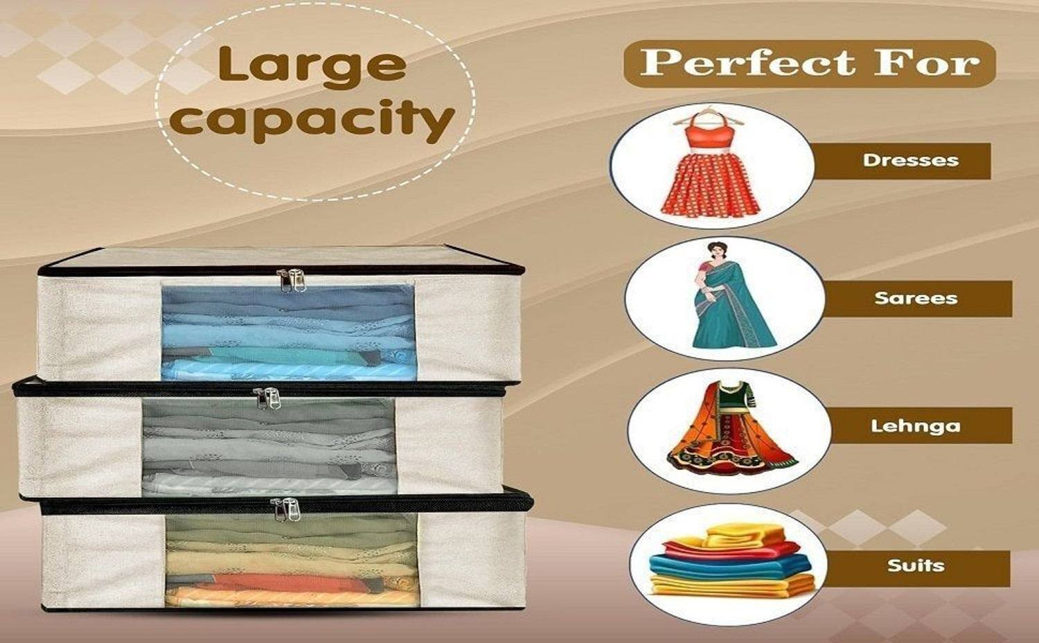 Image of Kottify Storage Bag 3 Pack Cotton Canvas Clothes Storage Bags /Saree Covers with Zip for Storage Woman Dresses, Sarees for Wardrobe Organizer (42.2cm x 36cm x 20cm),Grey