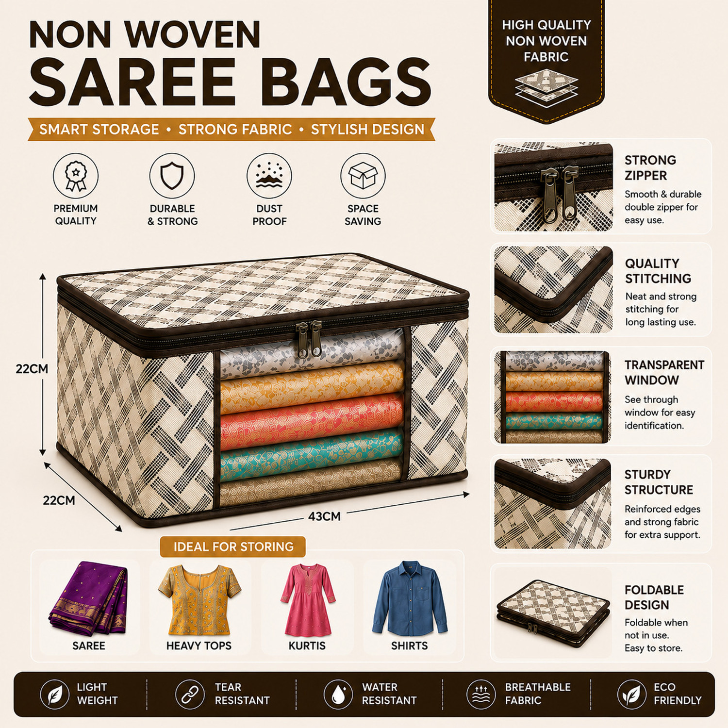Image of STORAZE MULTI PURPOSE STORAGE USEAGE Premium Foldable Garment Storage Box with Clear Front Window Pack of 6 CLOTH COVER PACK OF 6